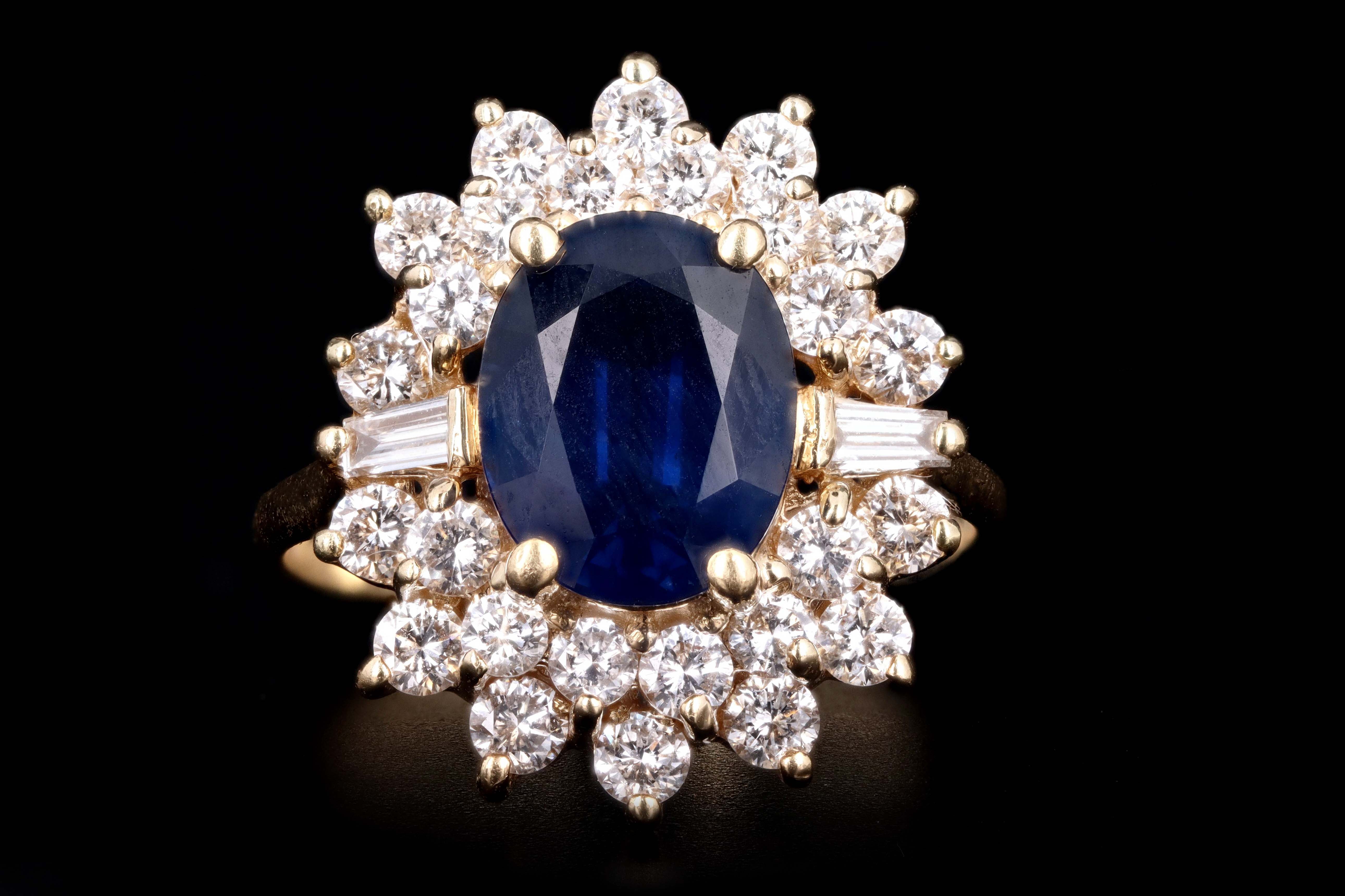 Retro 14K Yellow Gold 3.15 Carat Oval Cut Natural Heated Thailand Sapphire & Diamond Ring GIA Certified - Queen May