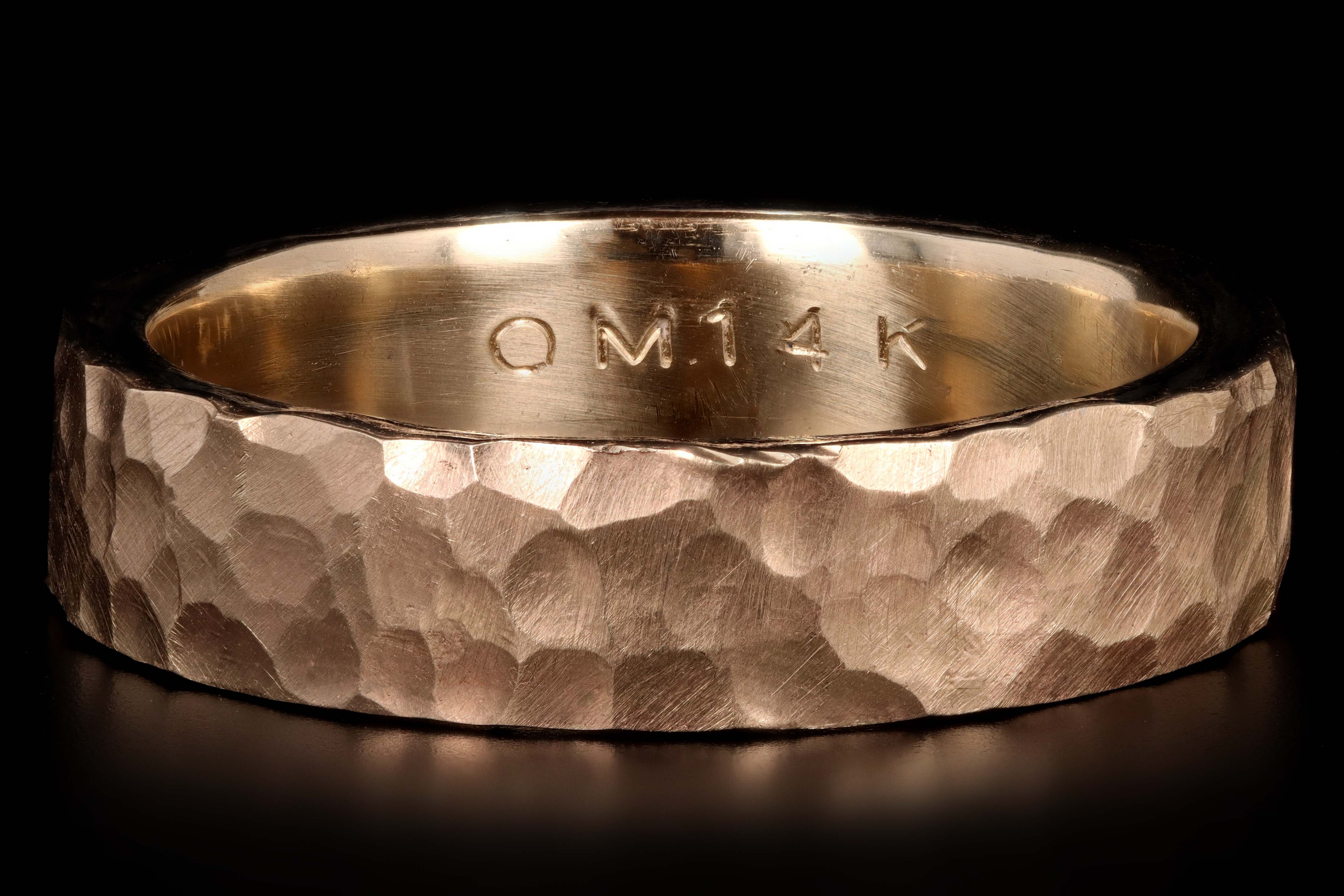 New Handmade Hammered 14K Yellow Gold 5.5mm Mens Wedding Band Size 11 - Queen May