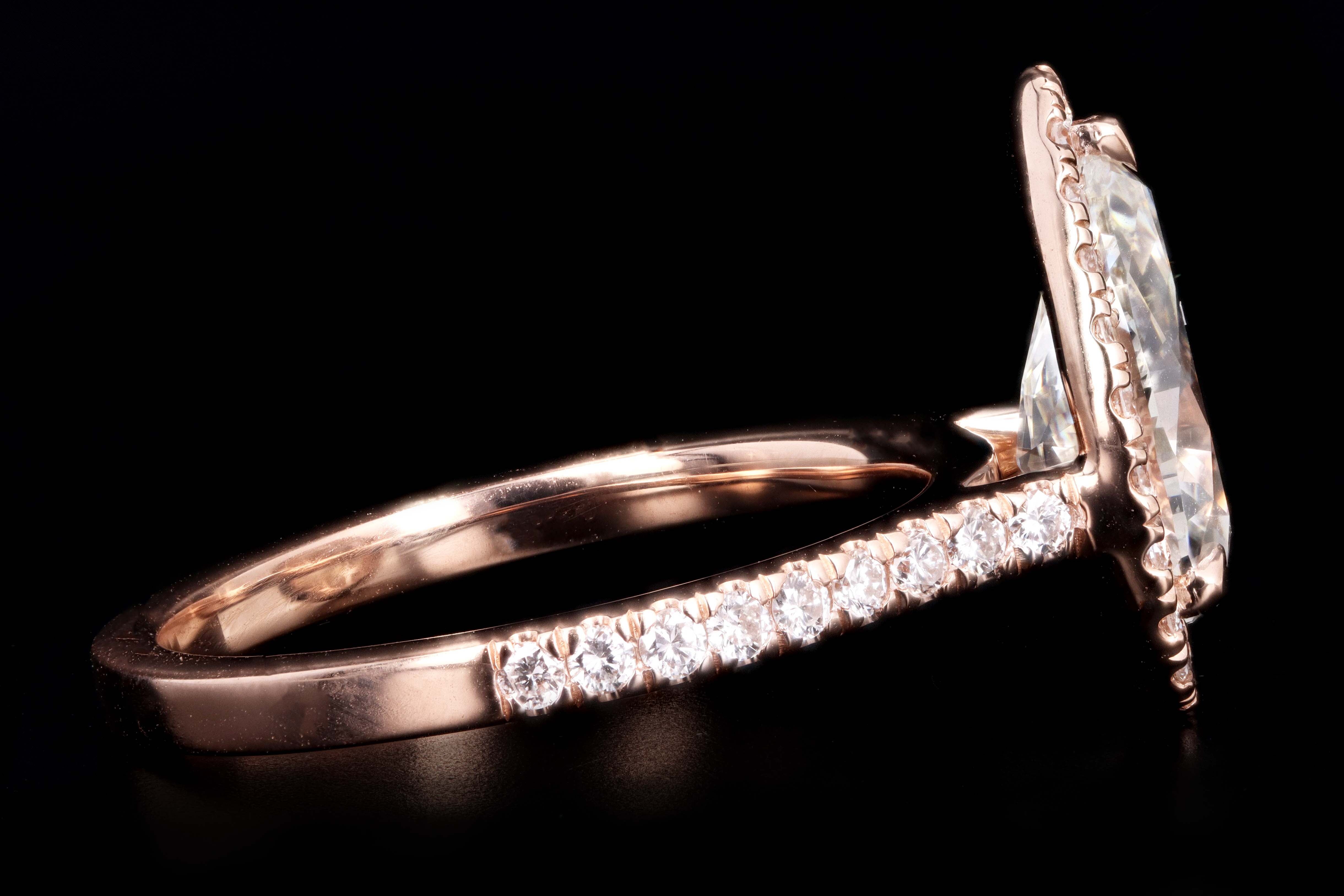 14K Rose Gold 2.10 Pear Brilliant Cut Diamond Halo Engagement Ring GIA Certified - Queen May