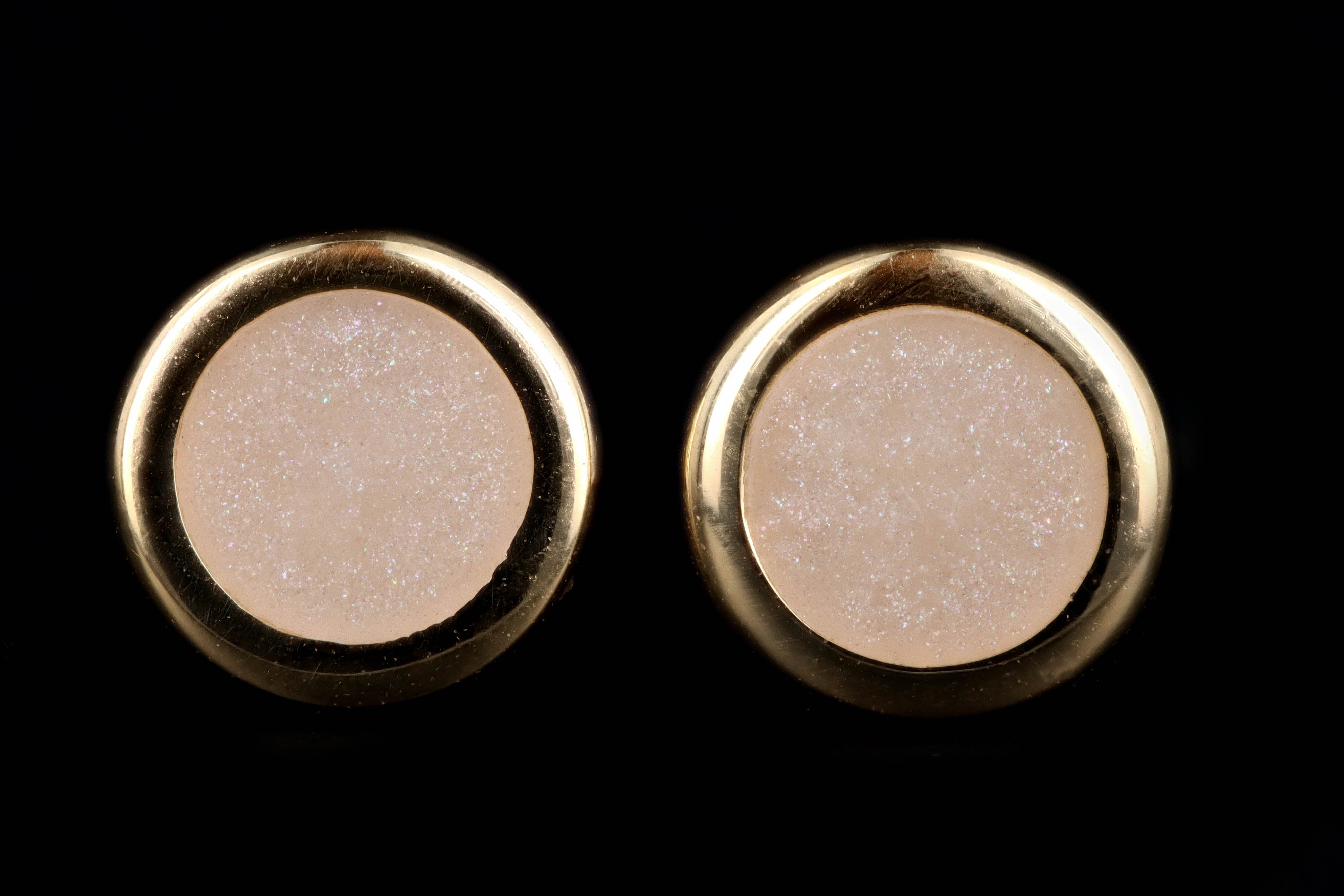 New 14K Yellow Gold Pearl Enamel Disk Stud Earrings - Queen May