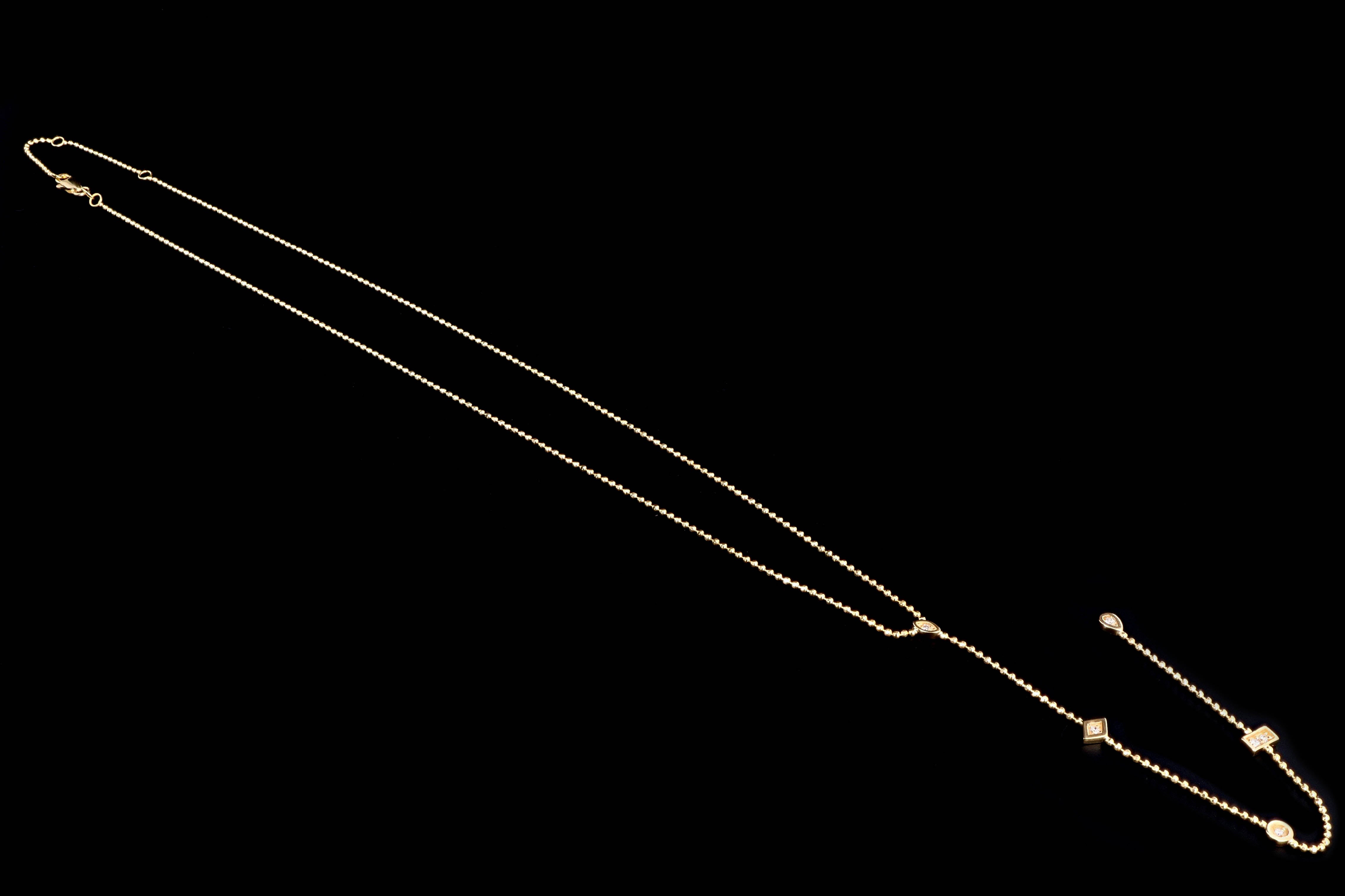 New 14k Yellow Gold & Diamond Bead Lariat Necklace - Queen May