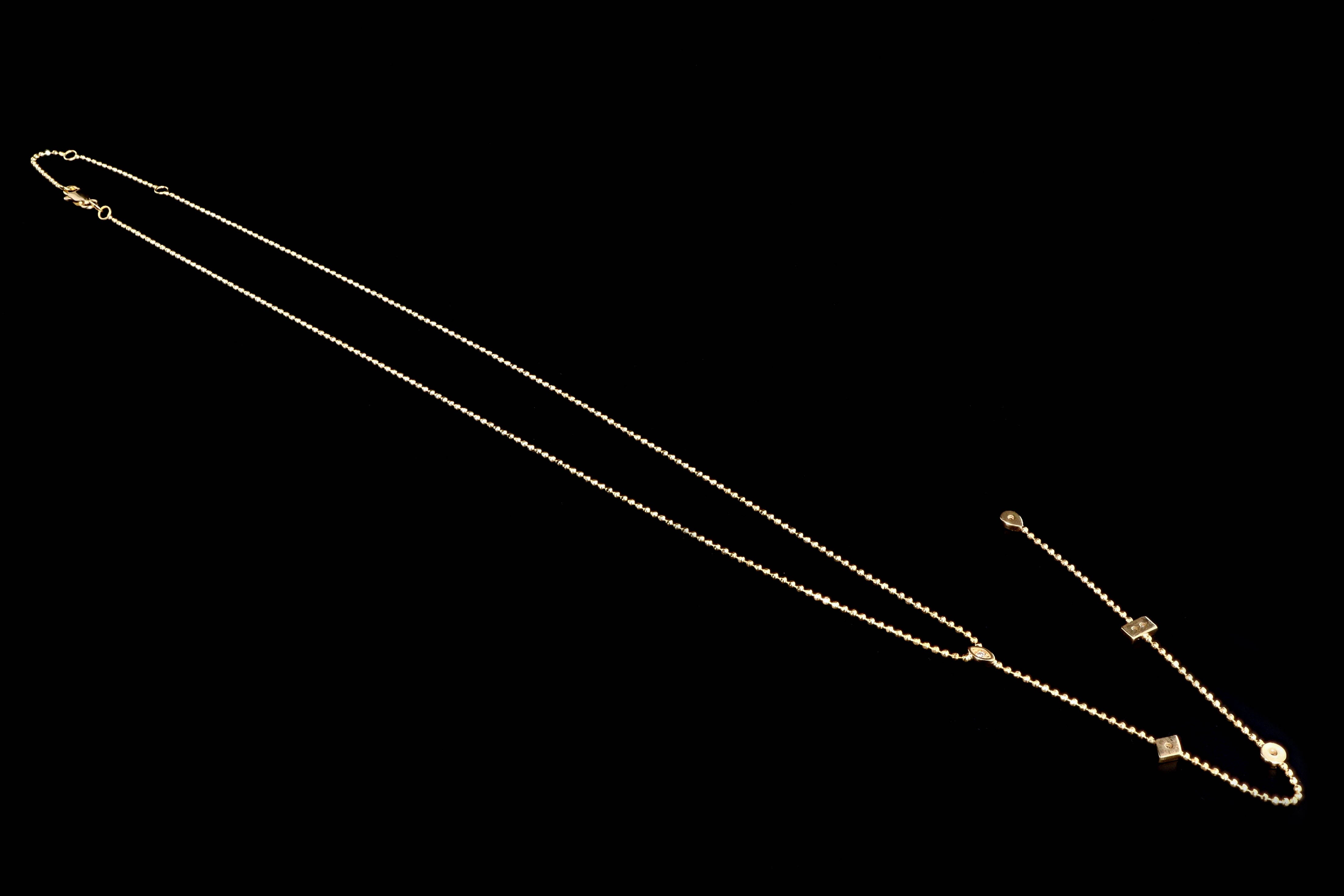 New 14k Yellow Gold & Diamond Bead Lariat Necklace - Queen May