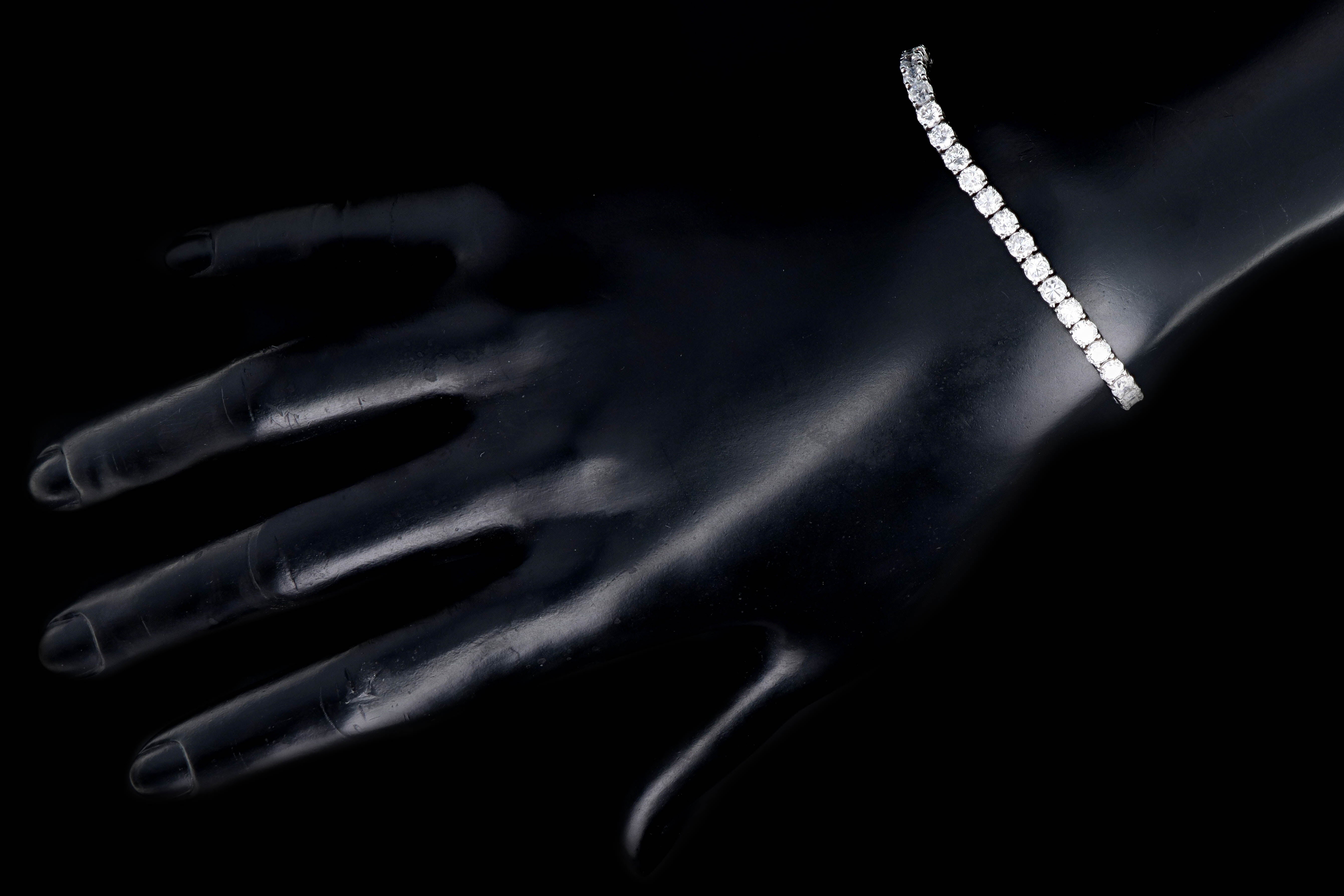 New 14K White Gold 7.98 Carat Round Brilliant Cut Diamond Tennis Bracelet - Queen May