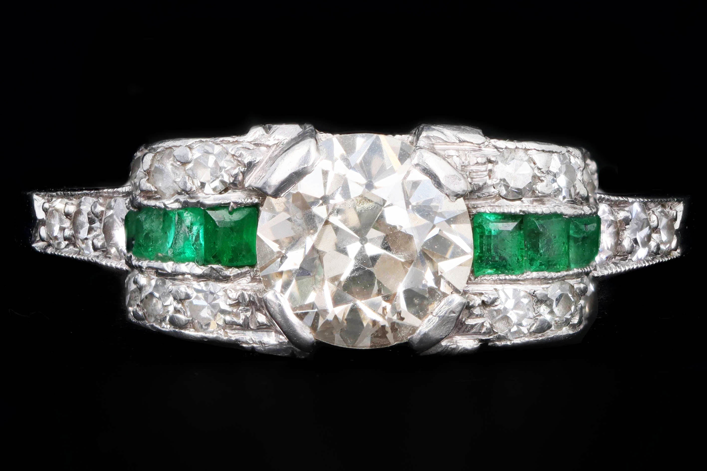 Art Deco Platinum .75 Carat Old European Cut Diamond Engagement Ring - Queen May