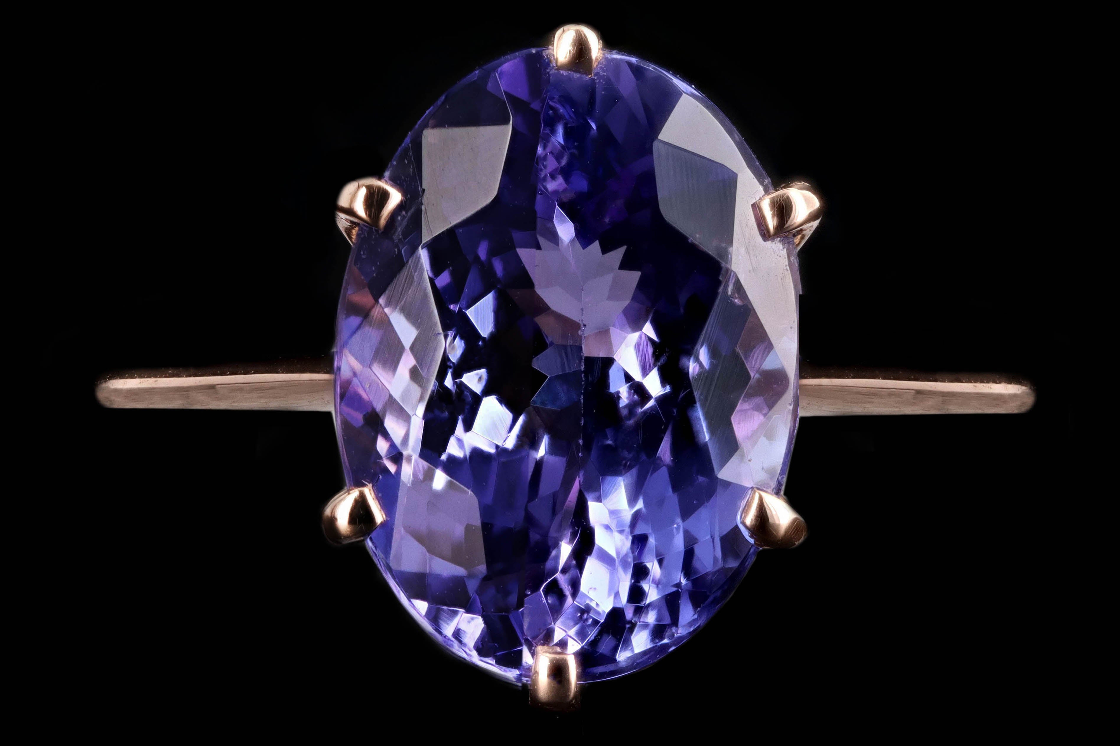 New Vintage Inspired 18K Rose Gold 4.89 Carat Oval Tanzanite Ring - Queen May