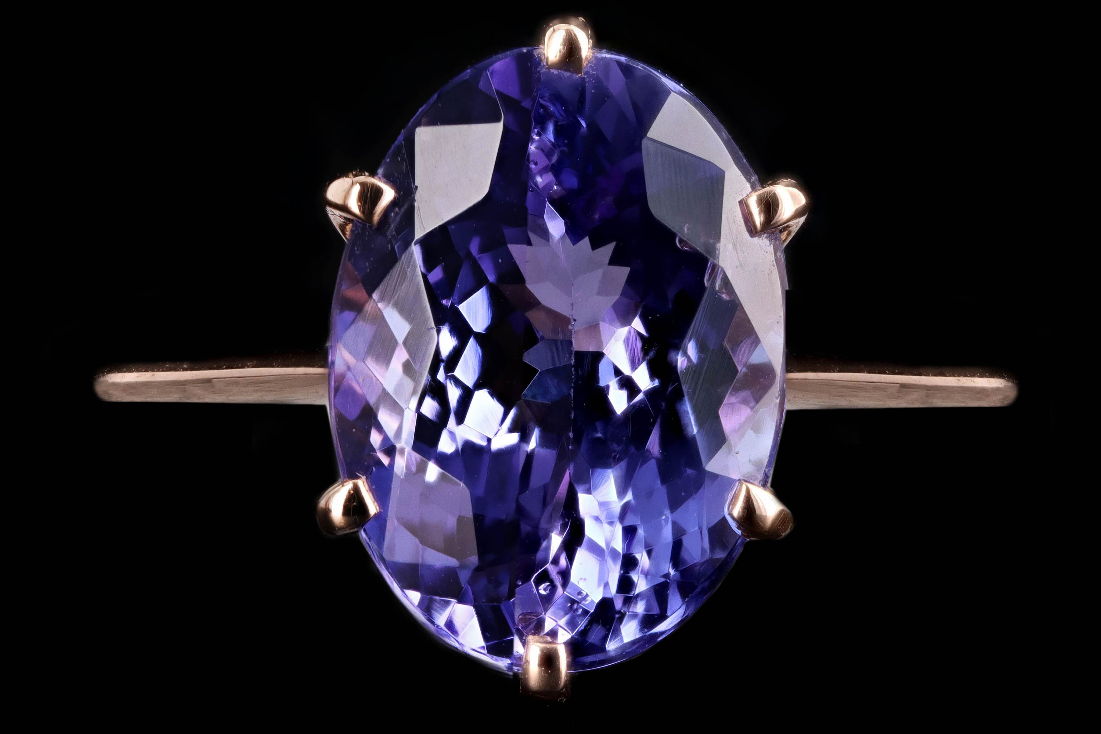 New Vintage Inspired 18K Rose Gold 5.05 Carat Oval Cut Tanzanite Ring - Queen May