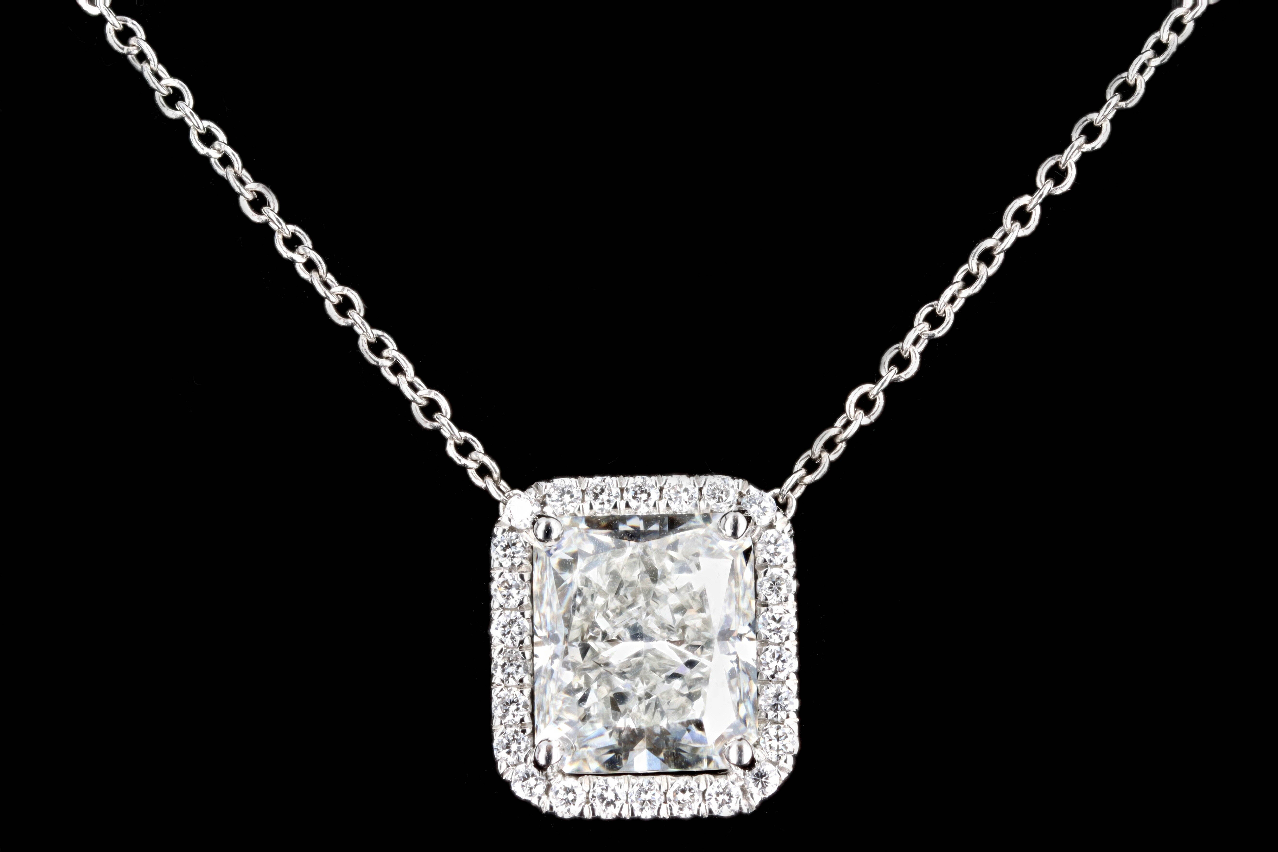 New Platinum 2.43 Carat Radiant Cut Diamond Pendant Necklace GIA Certified - Queen May