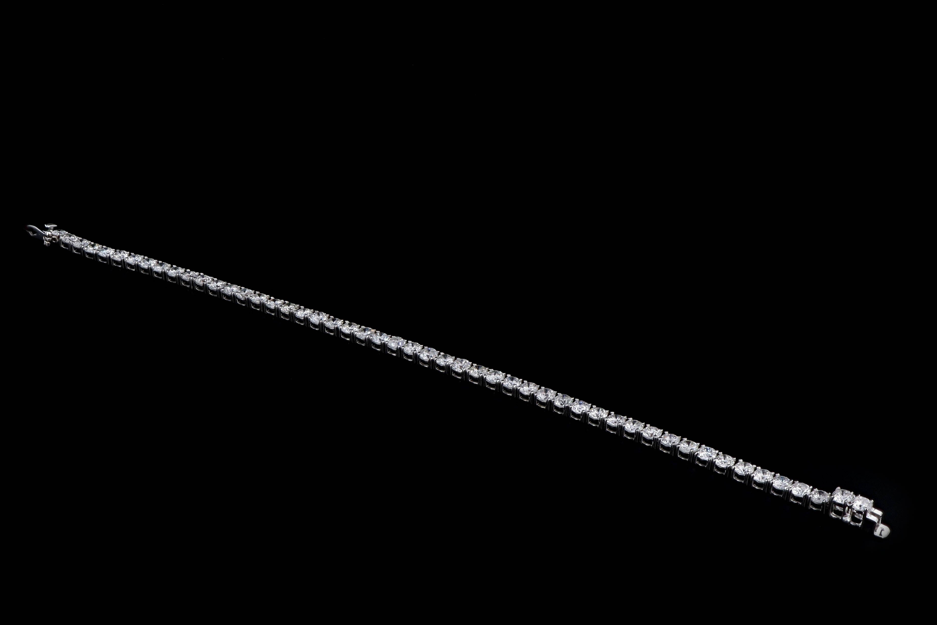 New 14K White Gold 7.98 Carat Round Brilliant Cut Diamond Tennis Bracelet - Queen May