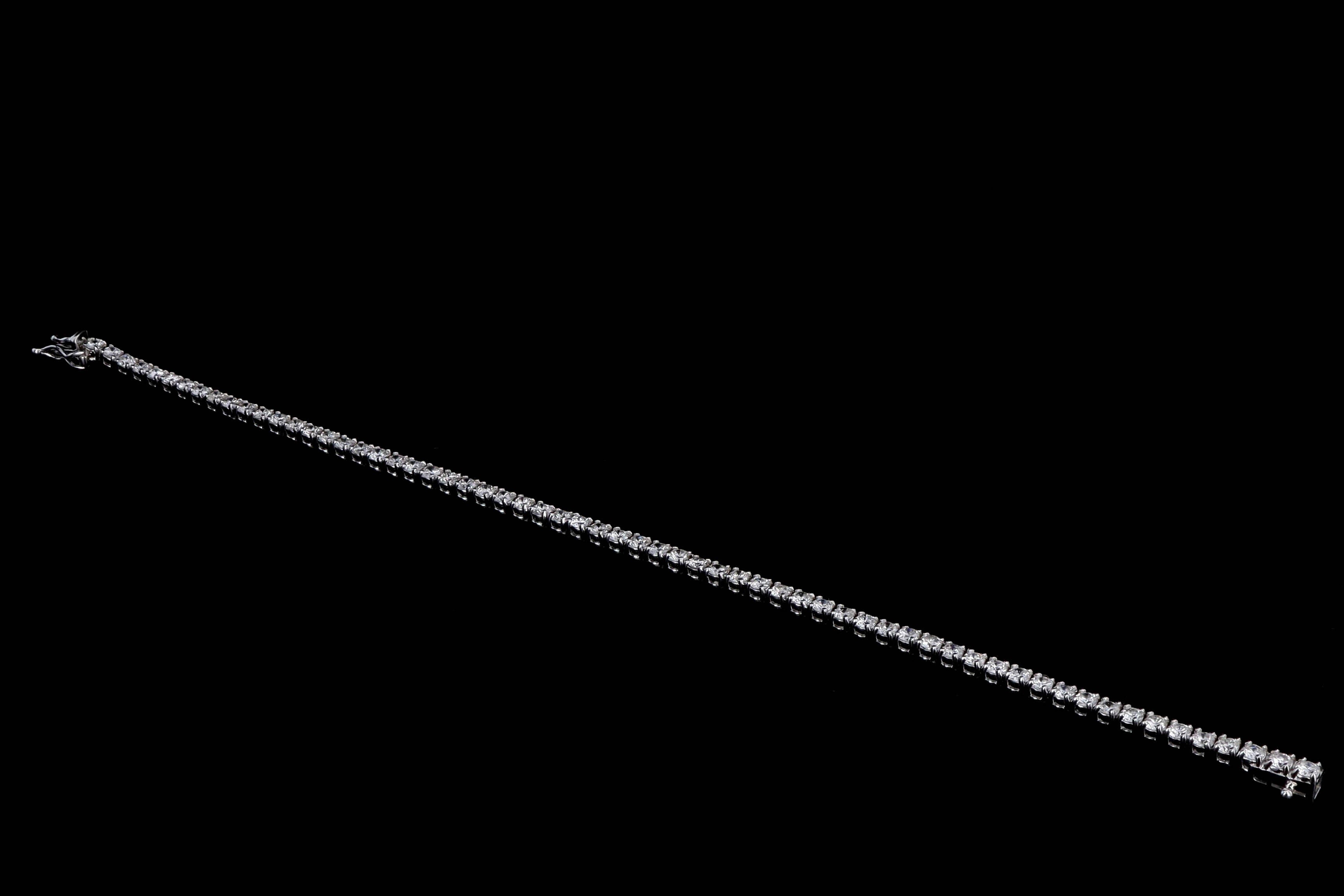 New 14K White Gold 3.87 Carat Round Brilliant Cut Diamond Tennis Bracelet - Queen May