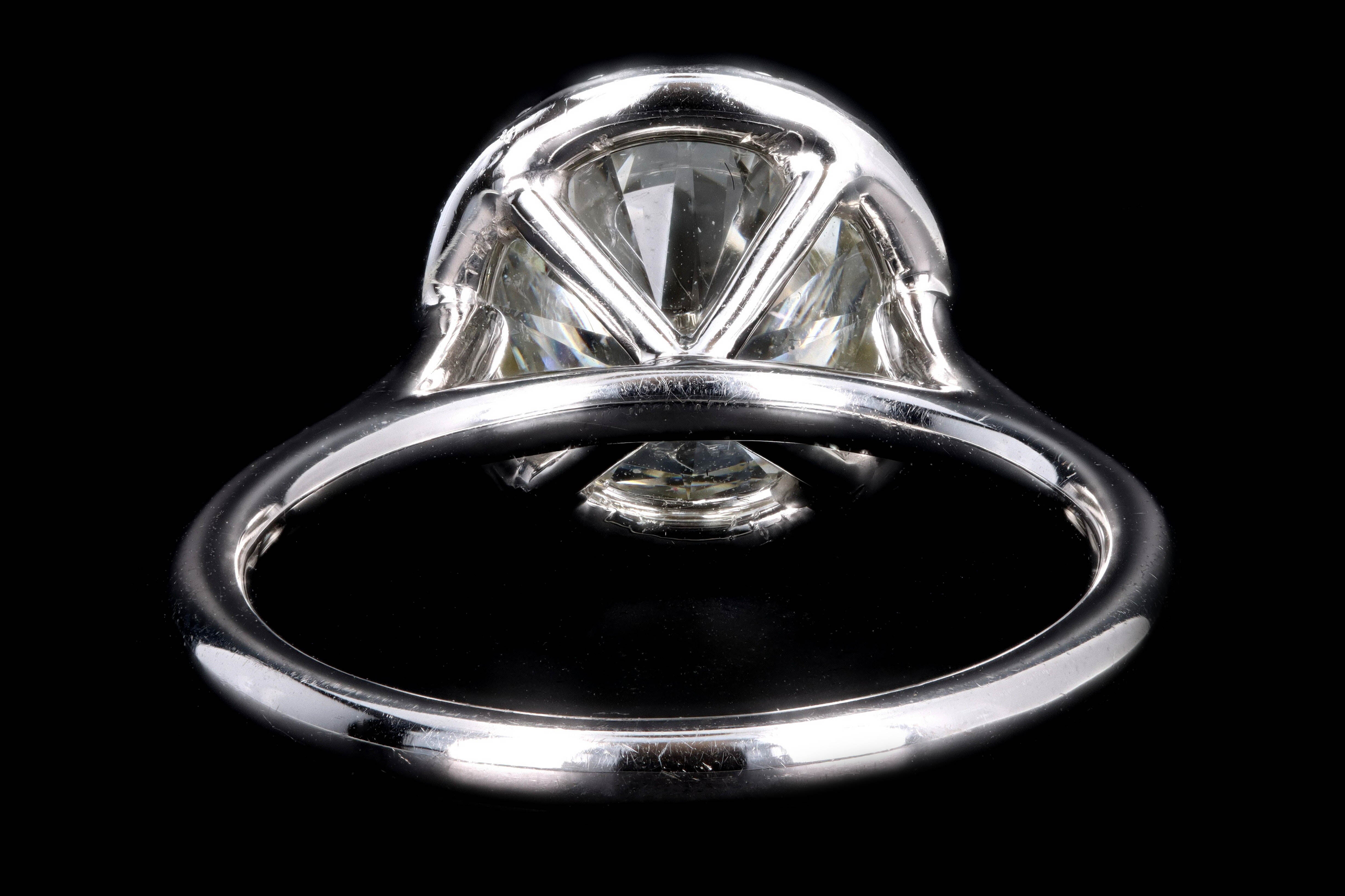 Modern 18K White Gold 3.02 Carat Round Brilliant Cut Diamond Halo Engagement Ring GIA Certified - Queen May