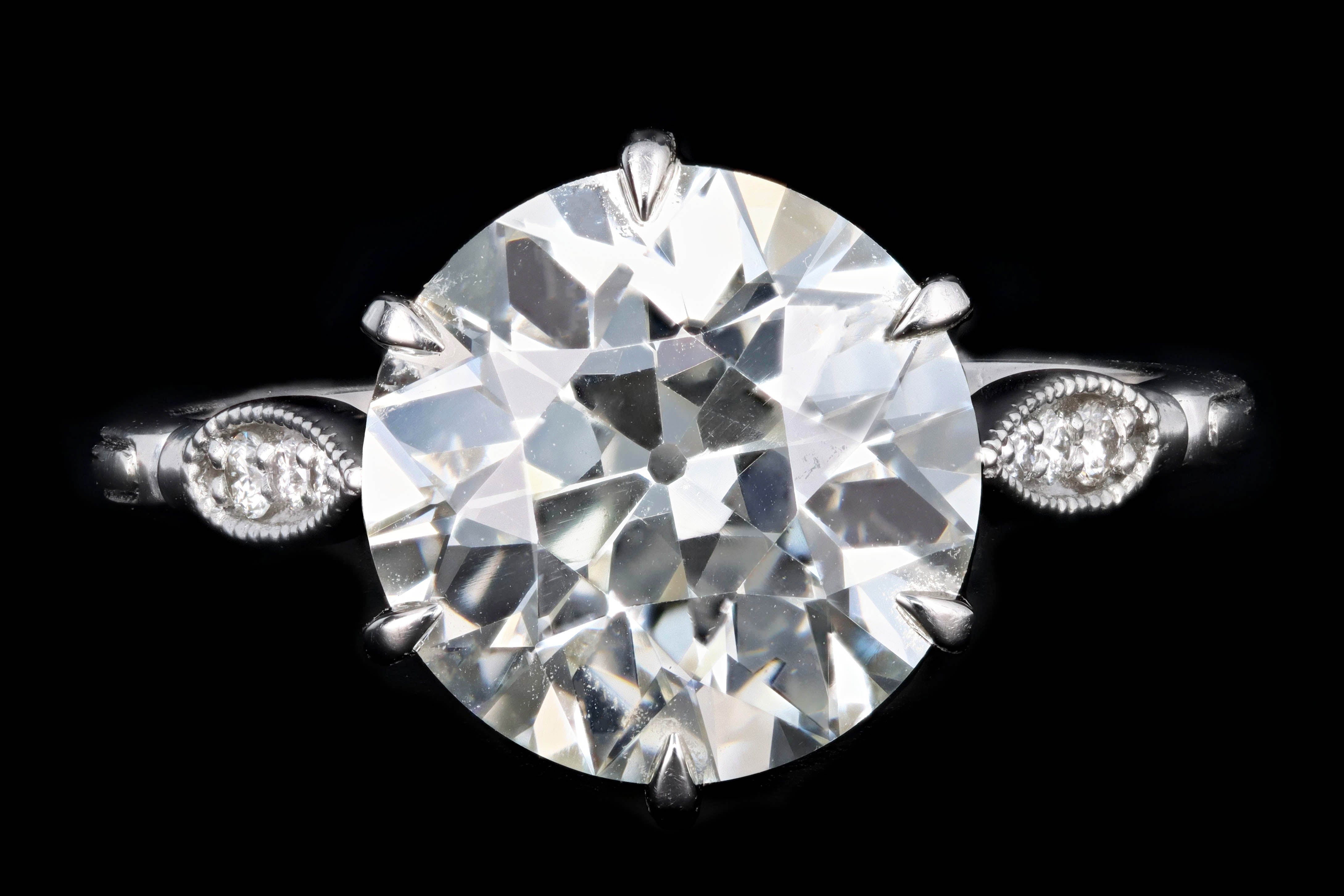 New Vintage Inspired Platinum 3.75 Carat Old European Cut Diamond Engagement Ring GIA Certified - Queen May