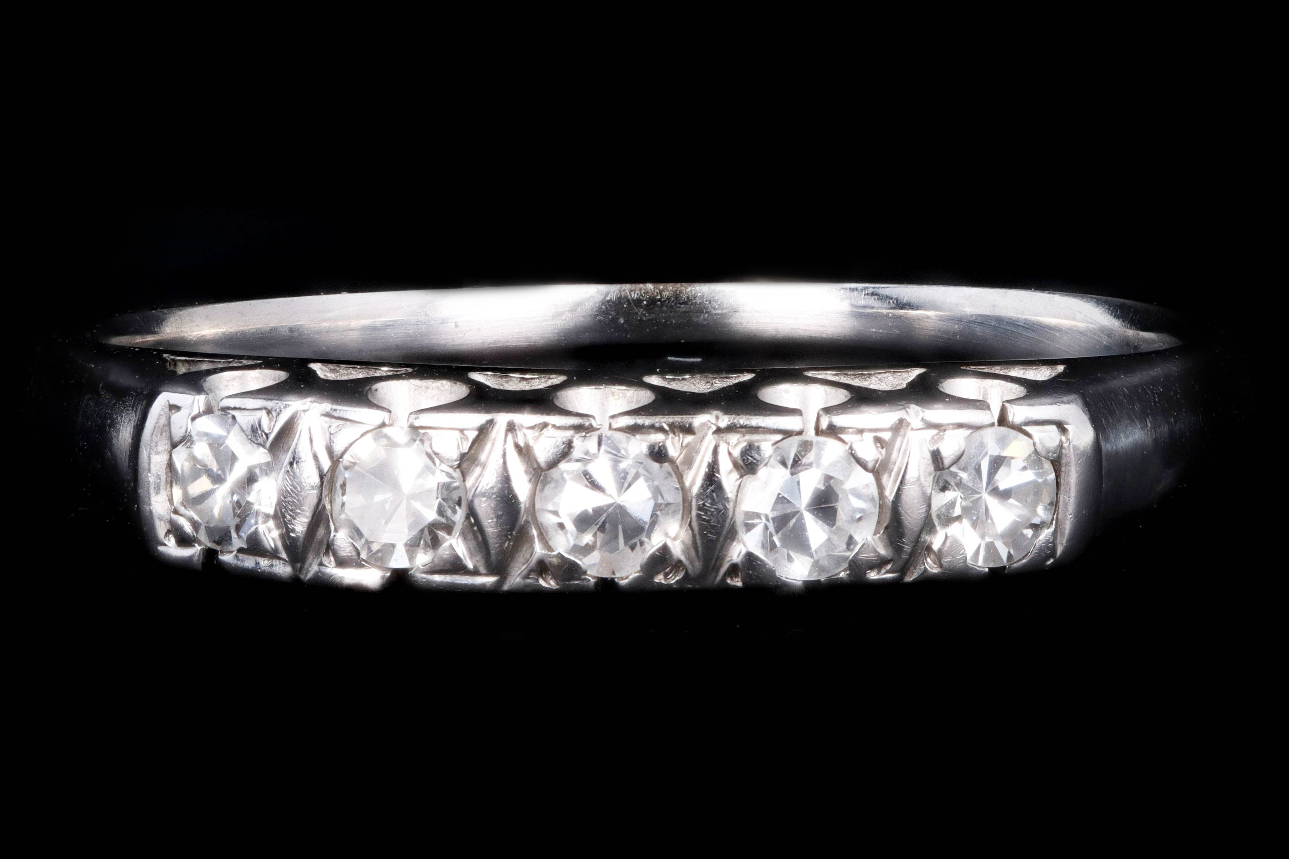 Retro 14K White Gold .15 Carat Single Cut Diamond Band - Queen May