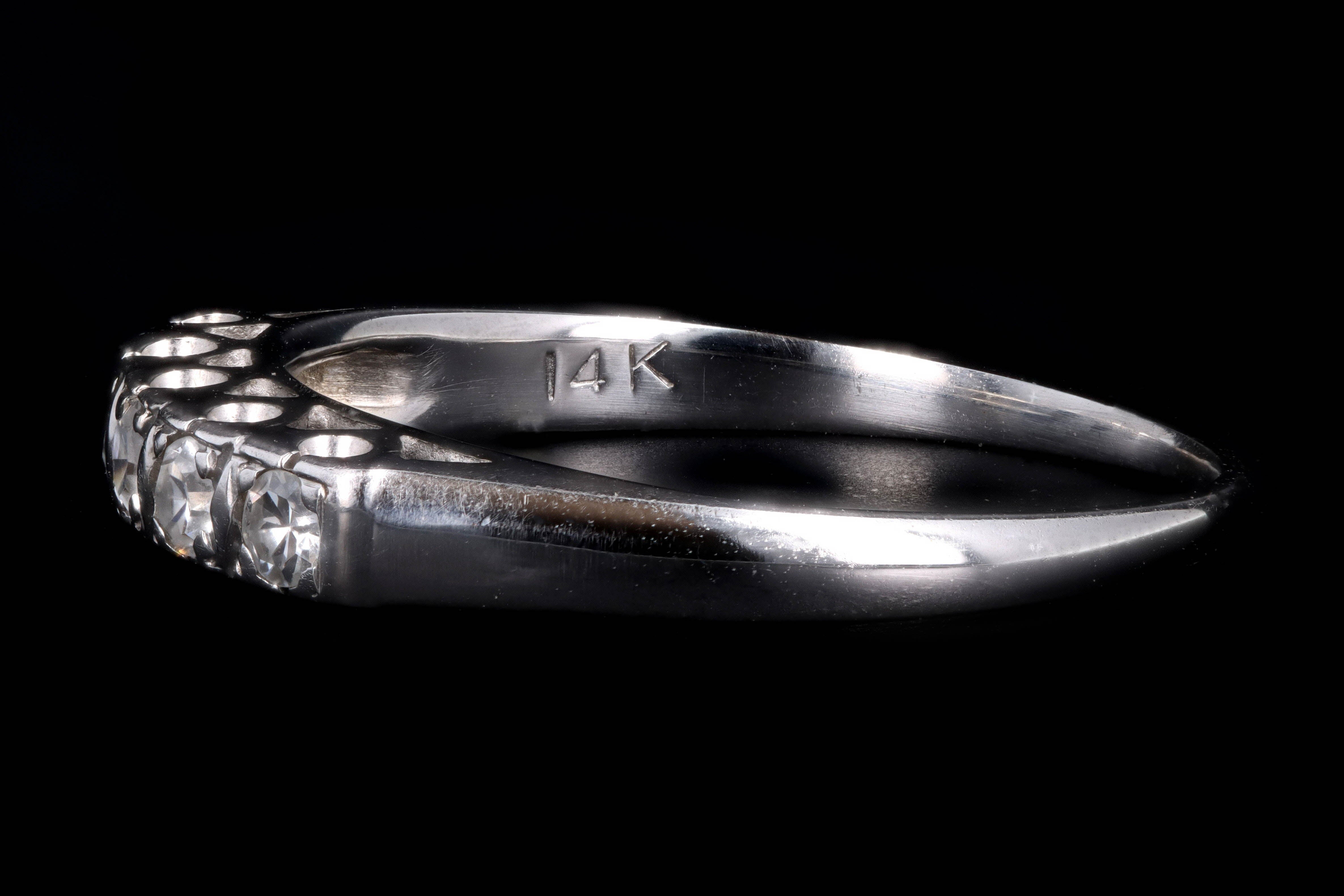 Retro 14K White Gold .15 Carat Single Cut Diamond Band - Queen May