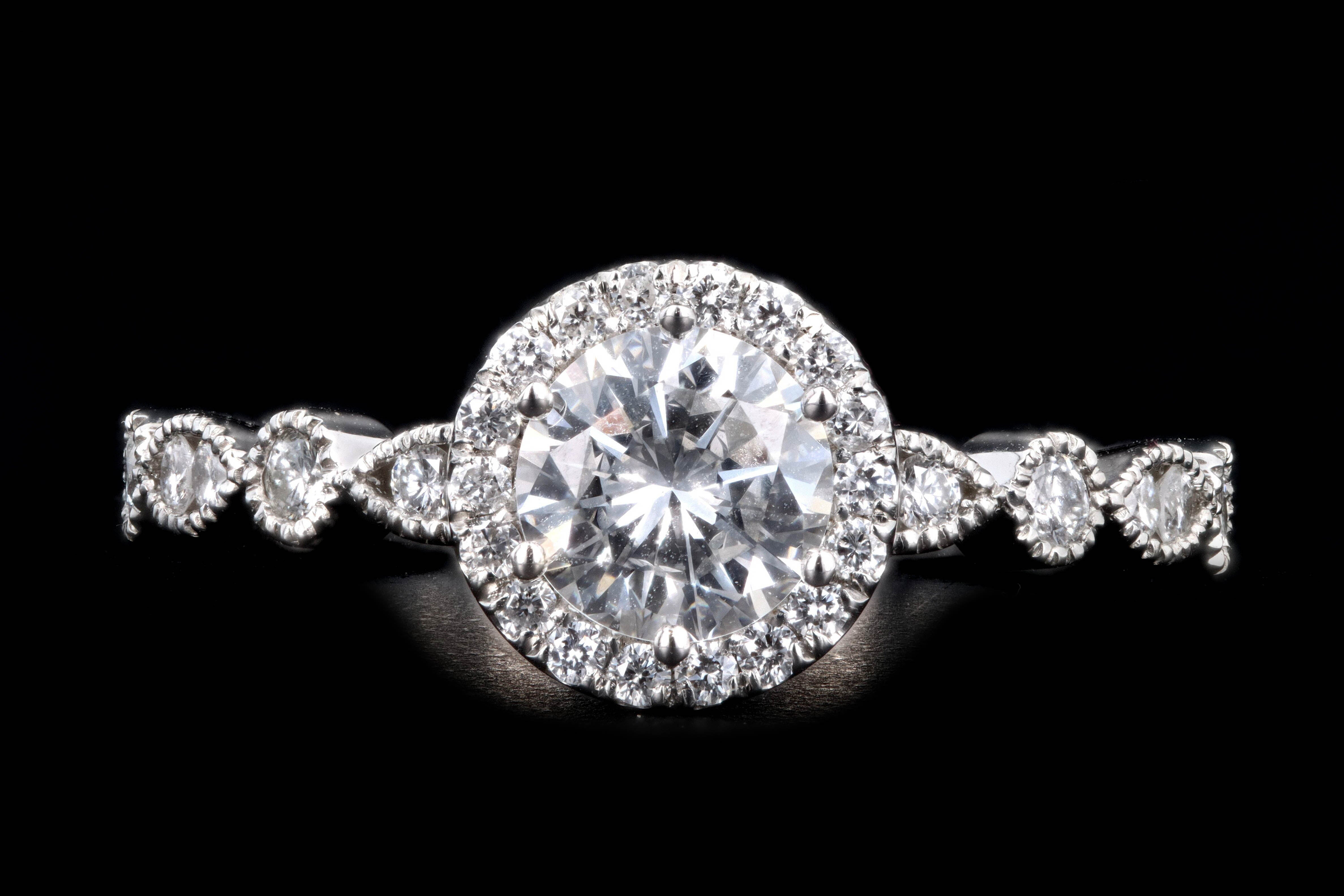 New Platinum .67 Carat Round Brilliant Diamond Halo Engagement Ring - Queen May