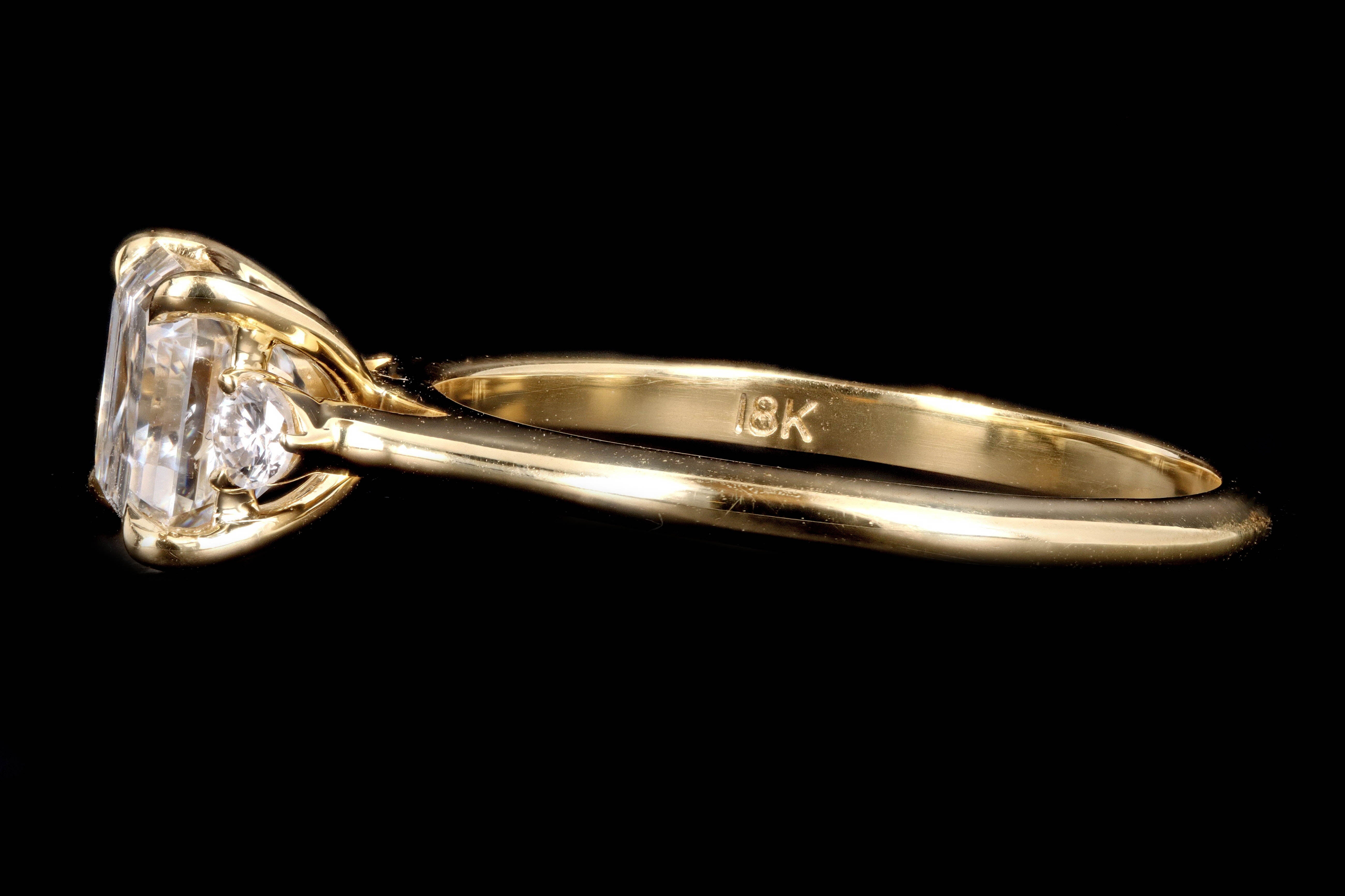 New 18K Yellow Gold 1.77 Carat Emerald Cut Diamond Engagement Ring GIA Certified - Queen May