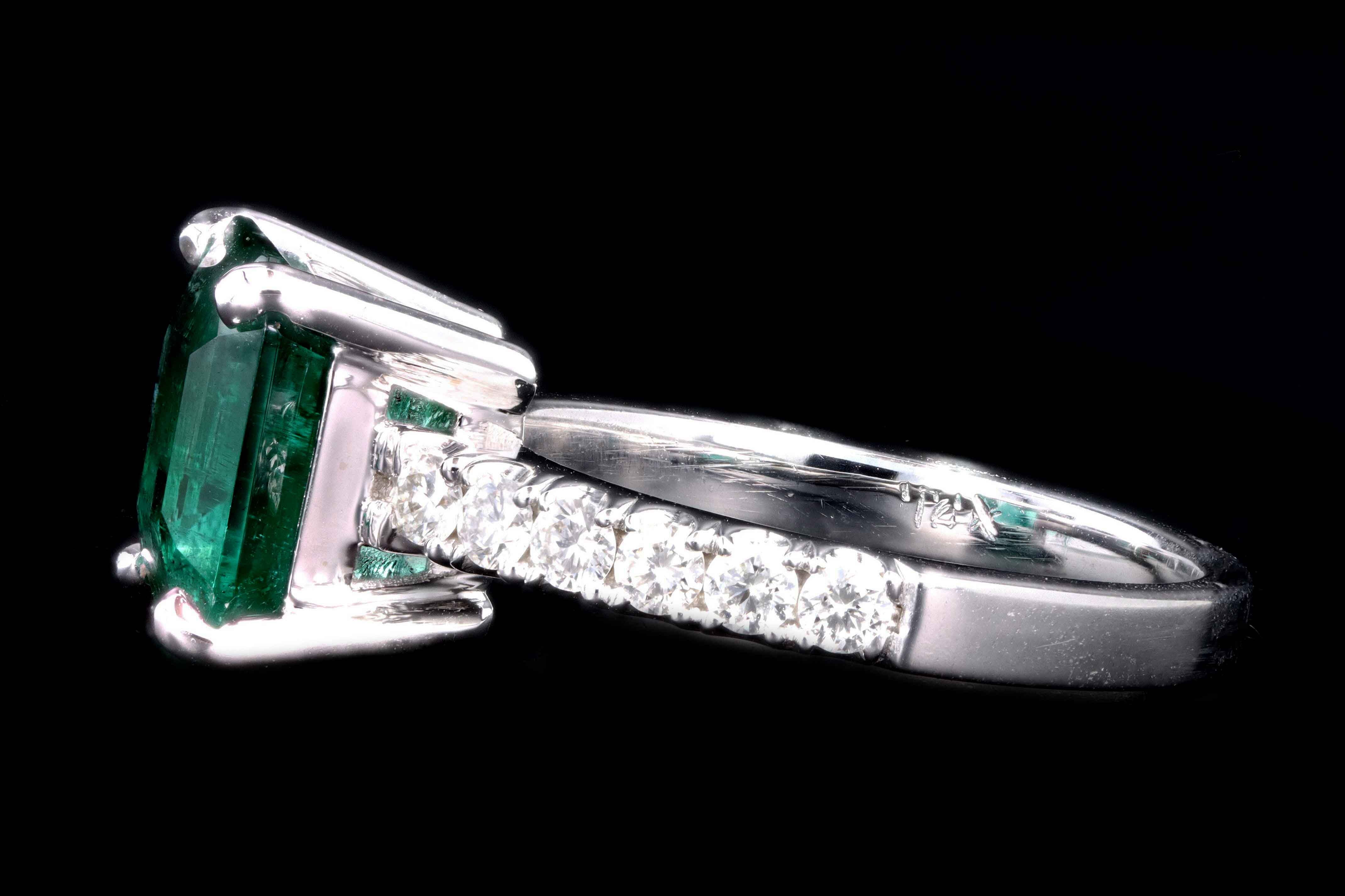 Modern 14K White Gold 2.83 Carat Natural Emerald & Diamond Ring AGL Certified - Queen May