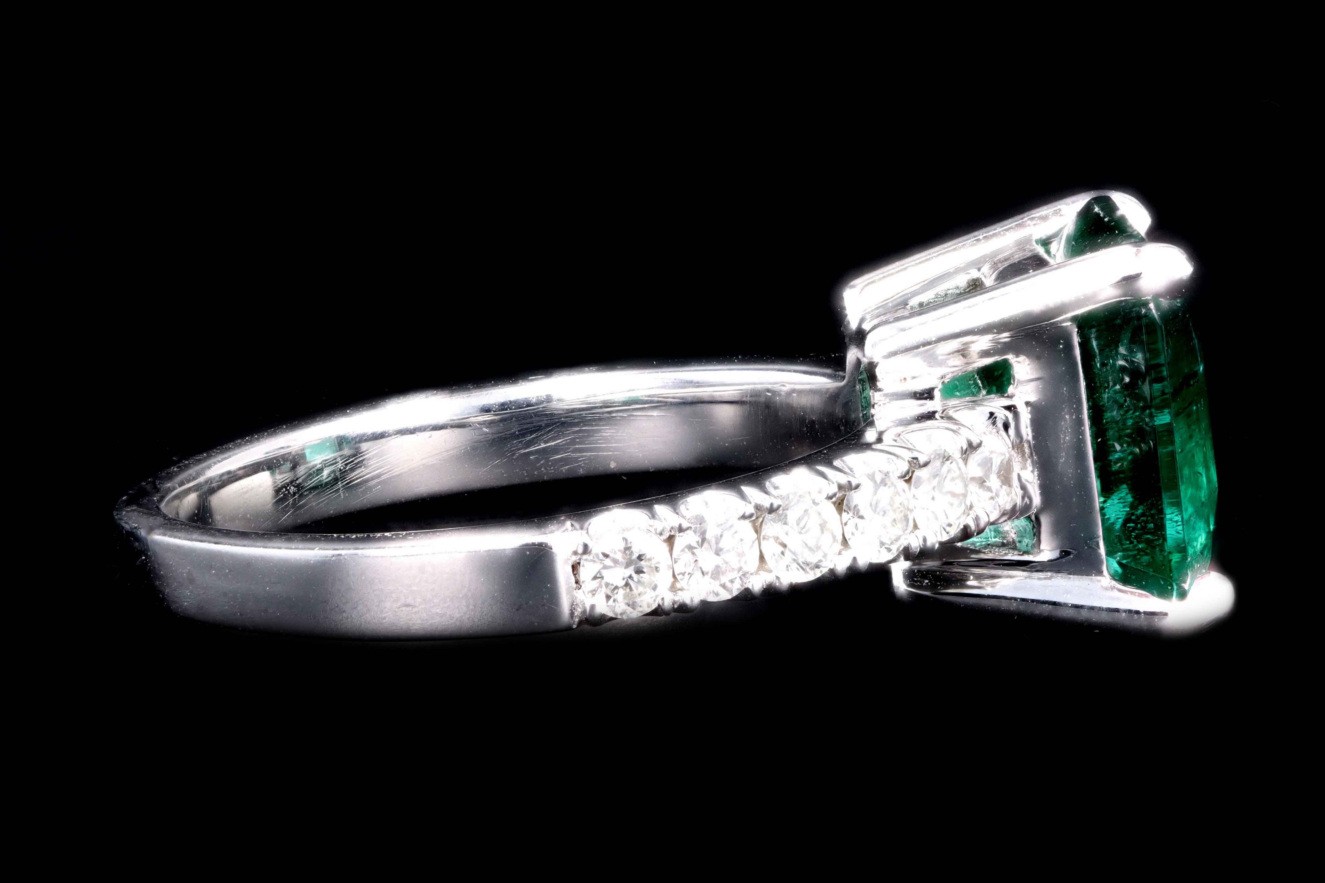 Modern 14K White Gold 2.83 Carat Natural Emerald & Diamond Ring AGL Certified - Queen May