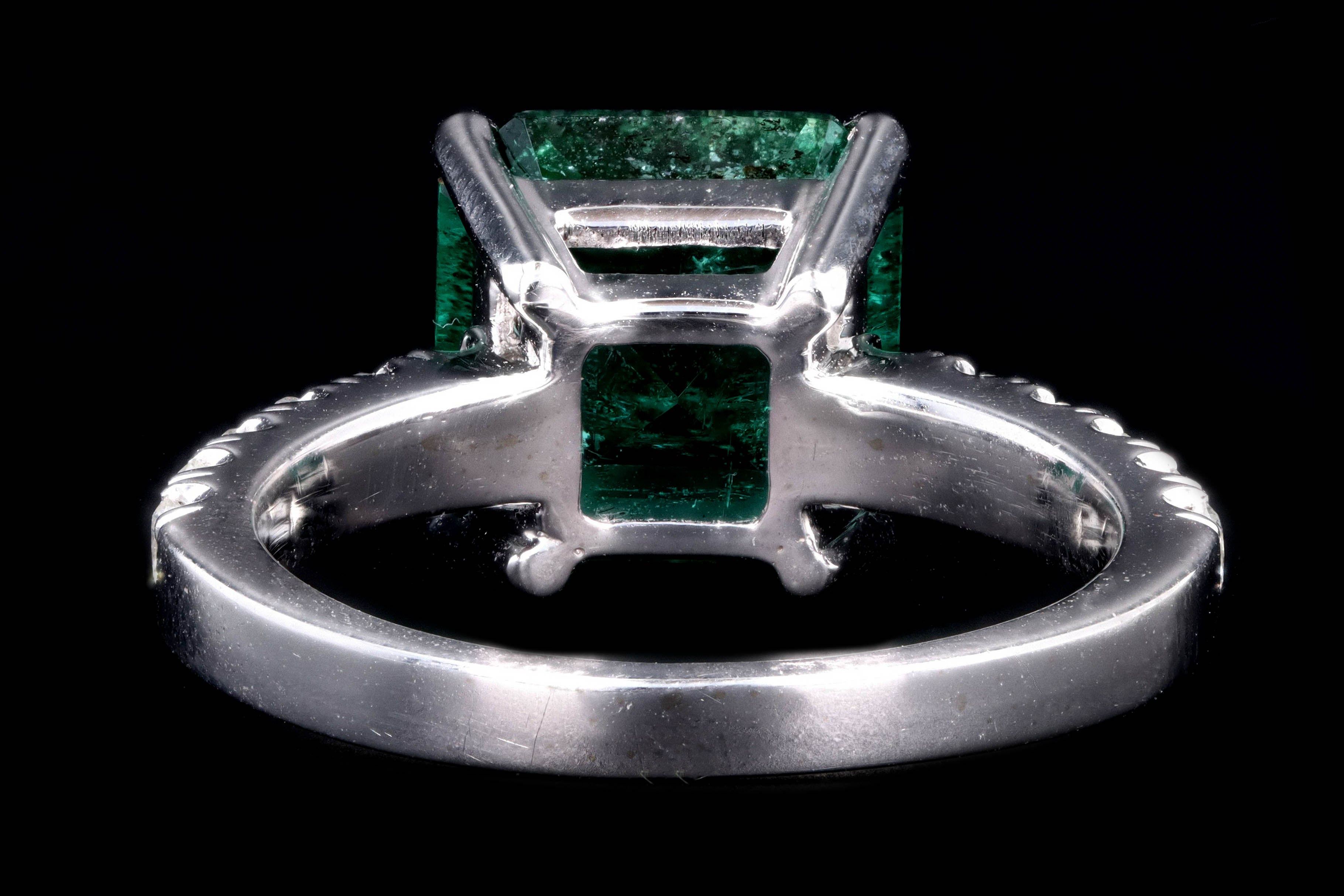 Modern 14K White Gold 2.83 Carat Natural Emerald & Diamond Ring AGL Certified - Queen May