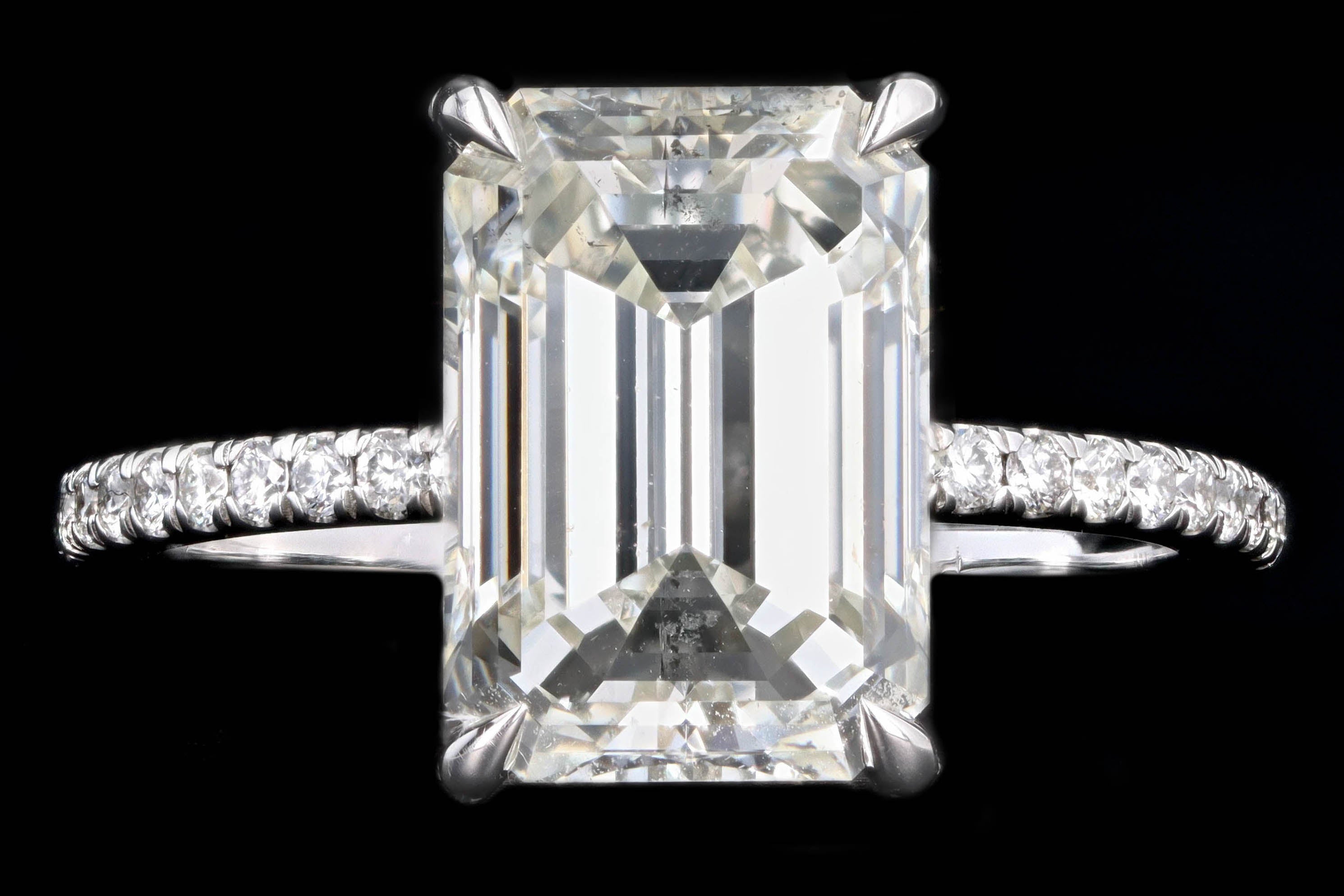 New Platinum 4.09 Carat Emerald Cut Diamond French Halo Engagement Ring GIA Certified - Queen May