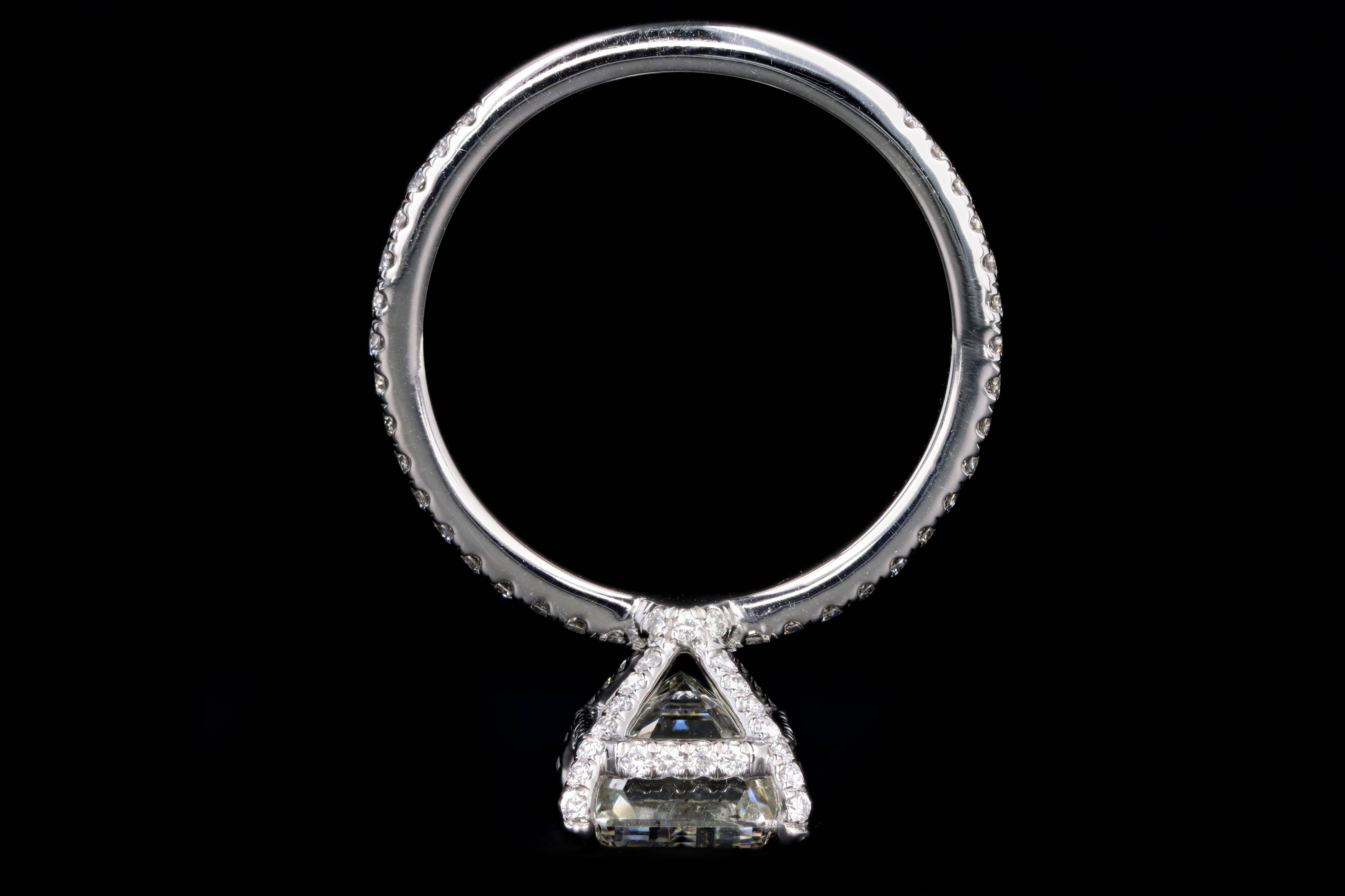 New Platinum 4.09 Carat Emerald Cut Diamond French Halo Engagement Ring GIA Certified - Queen May