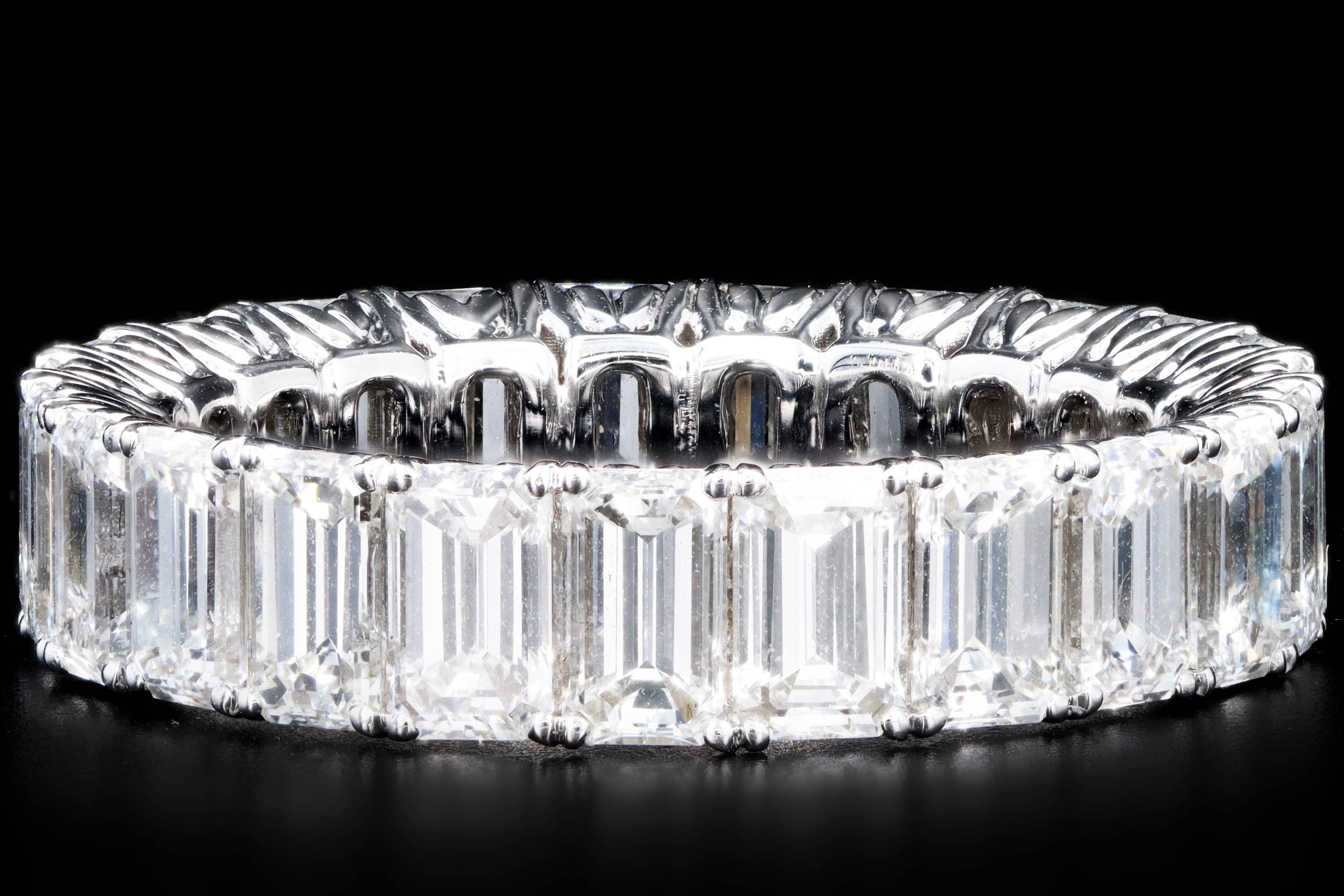 New 18K White Gold 4.86 Carat Emerald Cut Diamond Eternity Band - Queen May