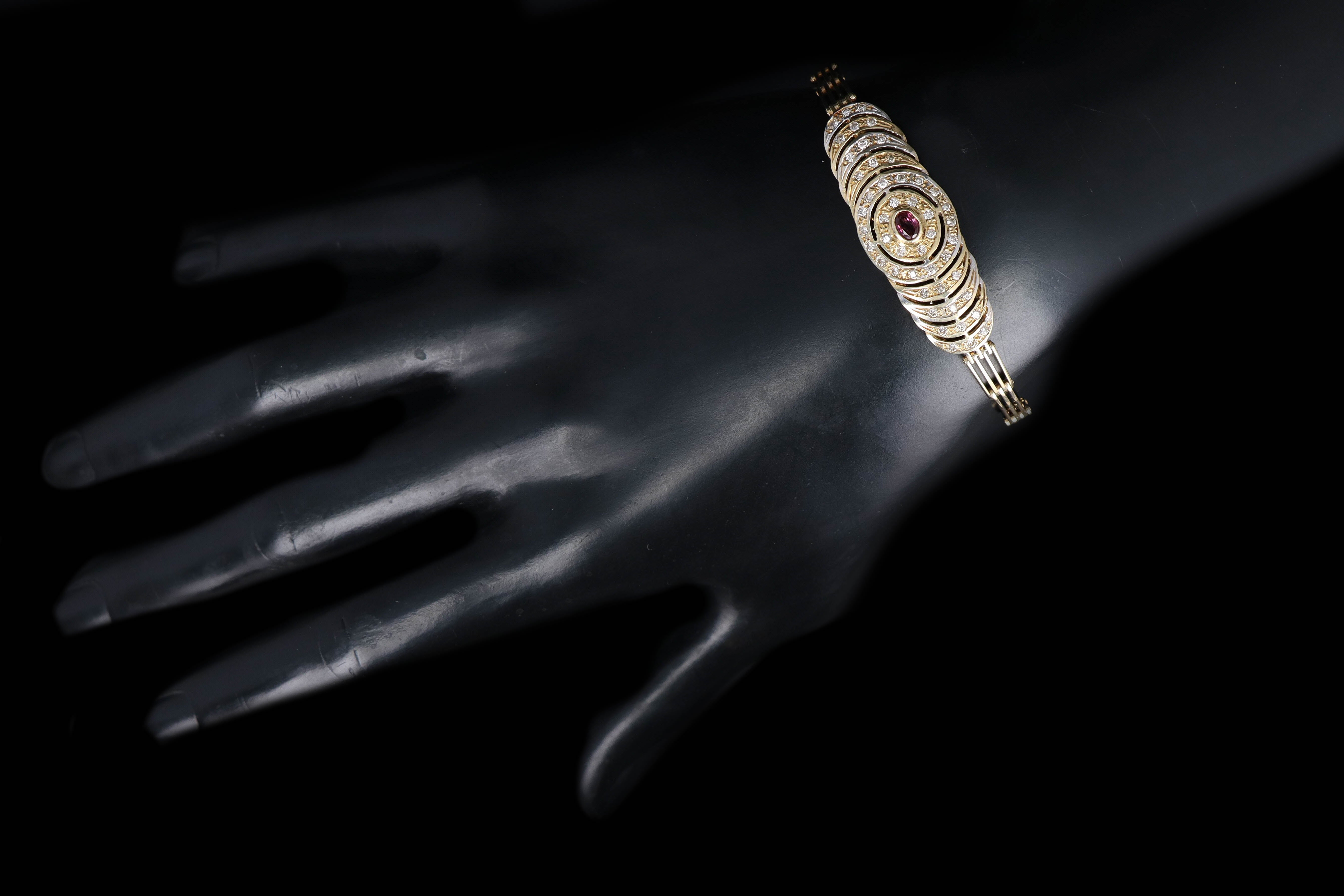 Vintage 14K Yellow Gold .25 Carat Oval Ruby & Diamond Bracelet - Queen May