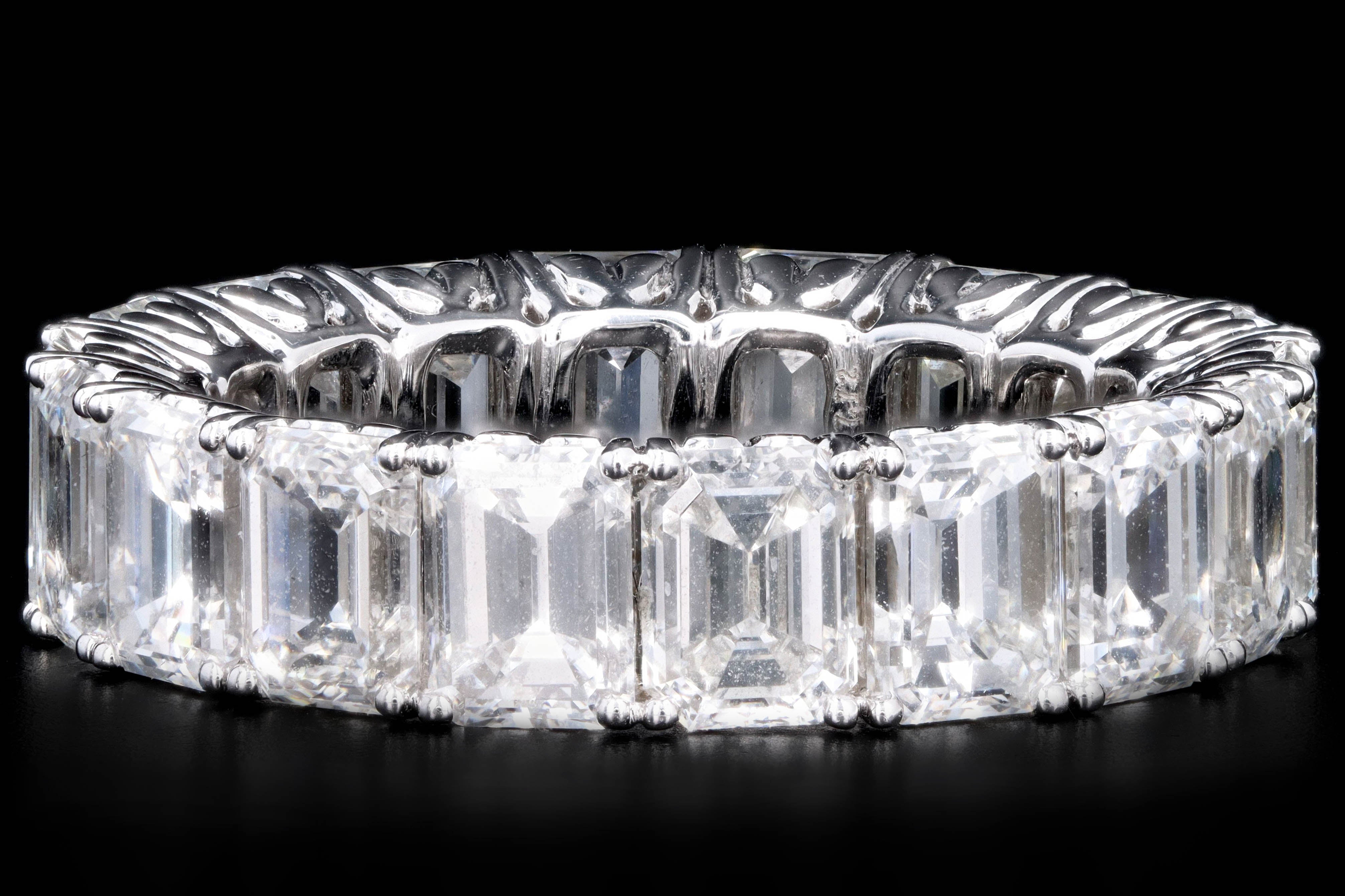 New 18K White Gold 7.72 Carat Emerald Cut Diamond Eternity Band - Queen May