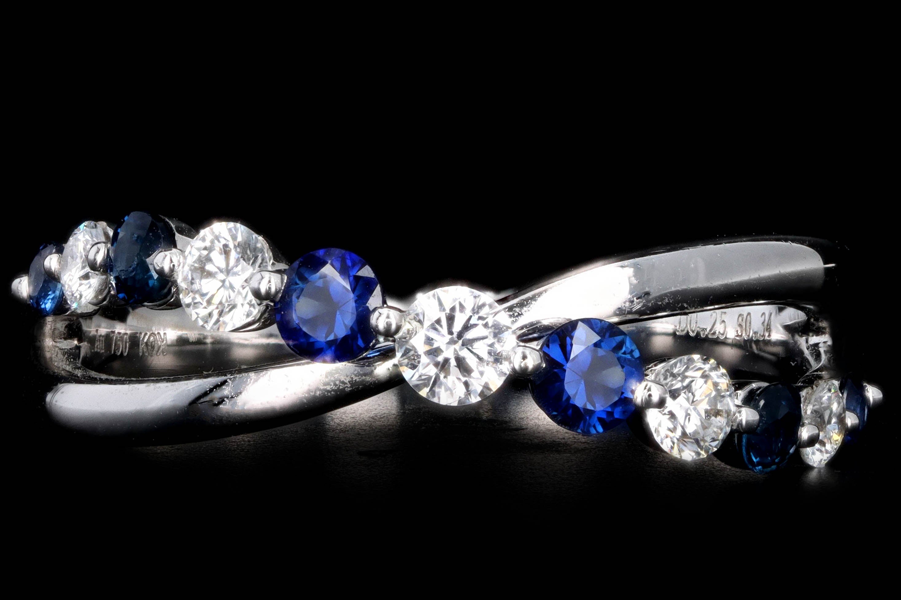 New 18K White Gold Sapphire & Diamond Criss Cross Band - Queen May
