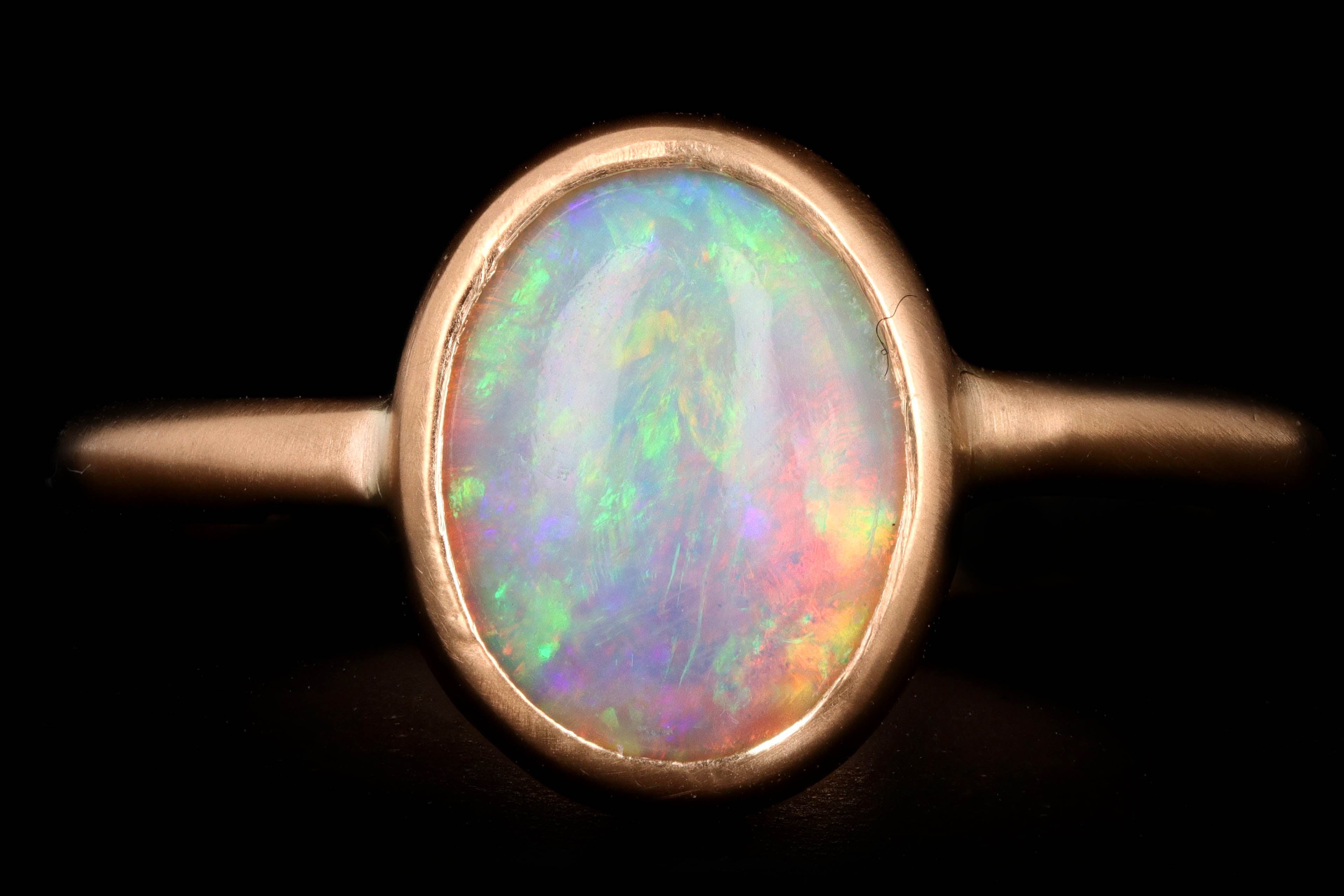 New Handmade 18K Yellow Gold 1.61 Carat Opal Bezel Set Ring - Queen May