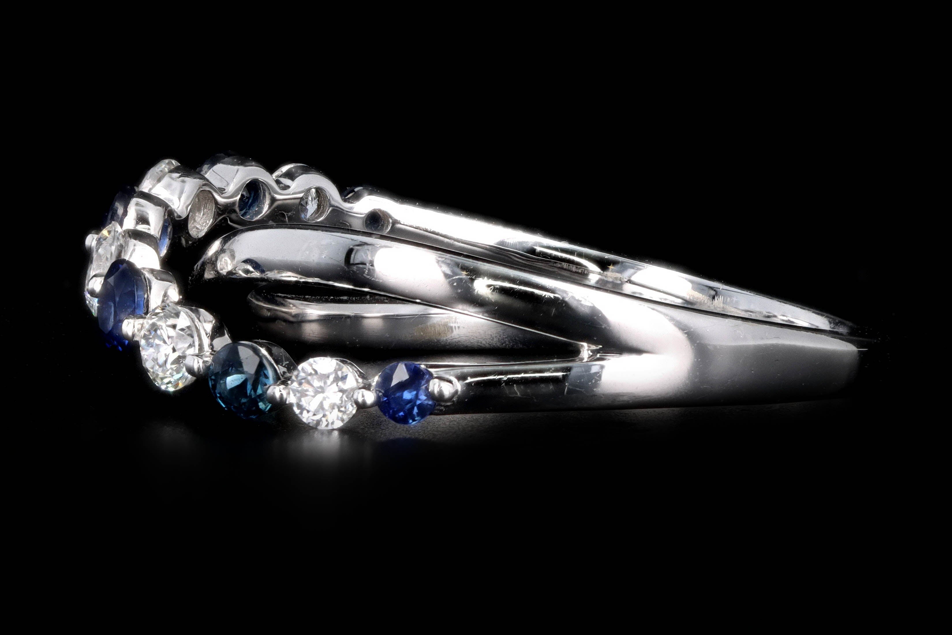New 18K White Gold Sapphire & Diamond Criss Cross Band - Queen May