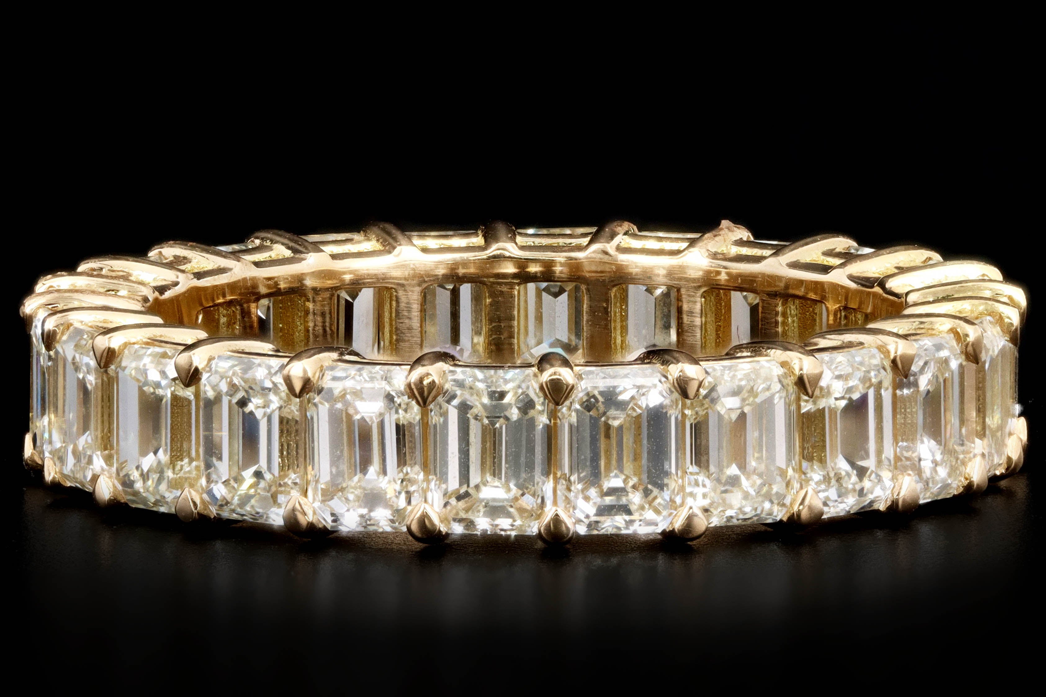 New 18K Yellow Gold 4.74 Carat Emerald Cut Diamond Eternity Band - Queen May