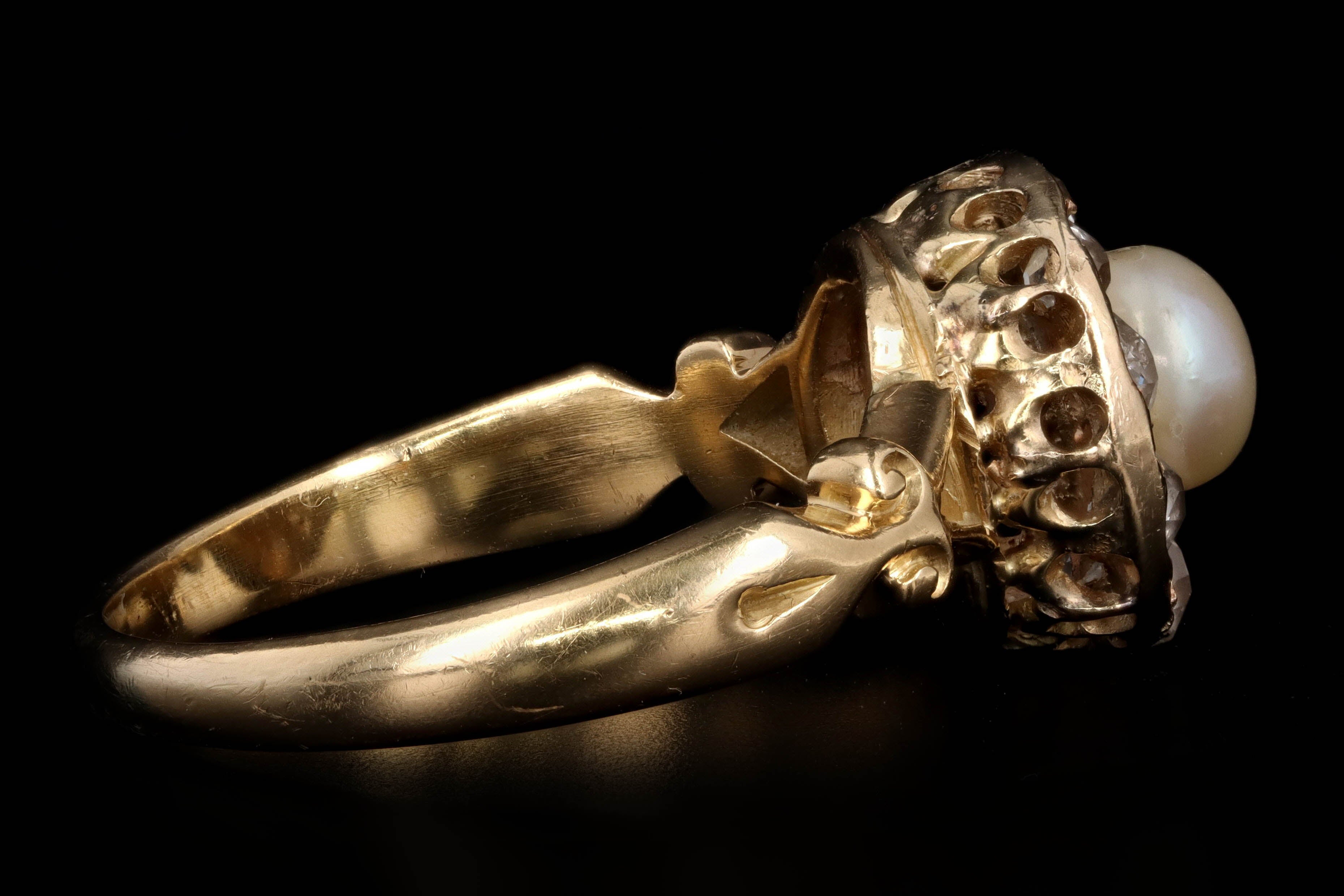 Victorian 5.5mm Pearl & Old Mine Cut Diamond Ring - Queen May