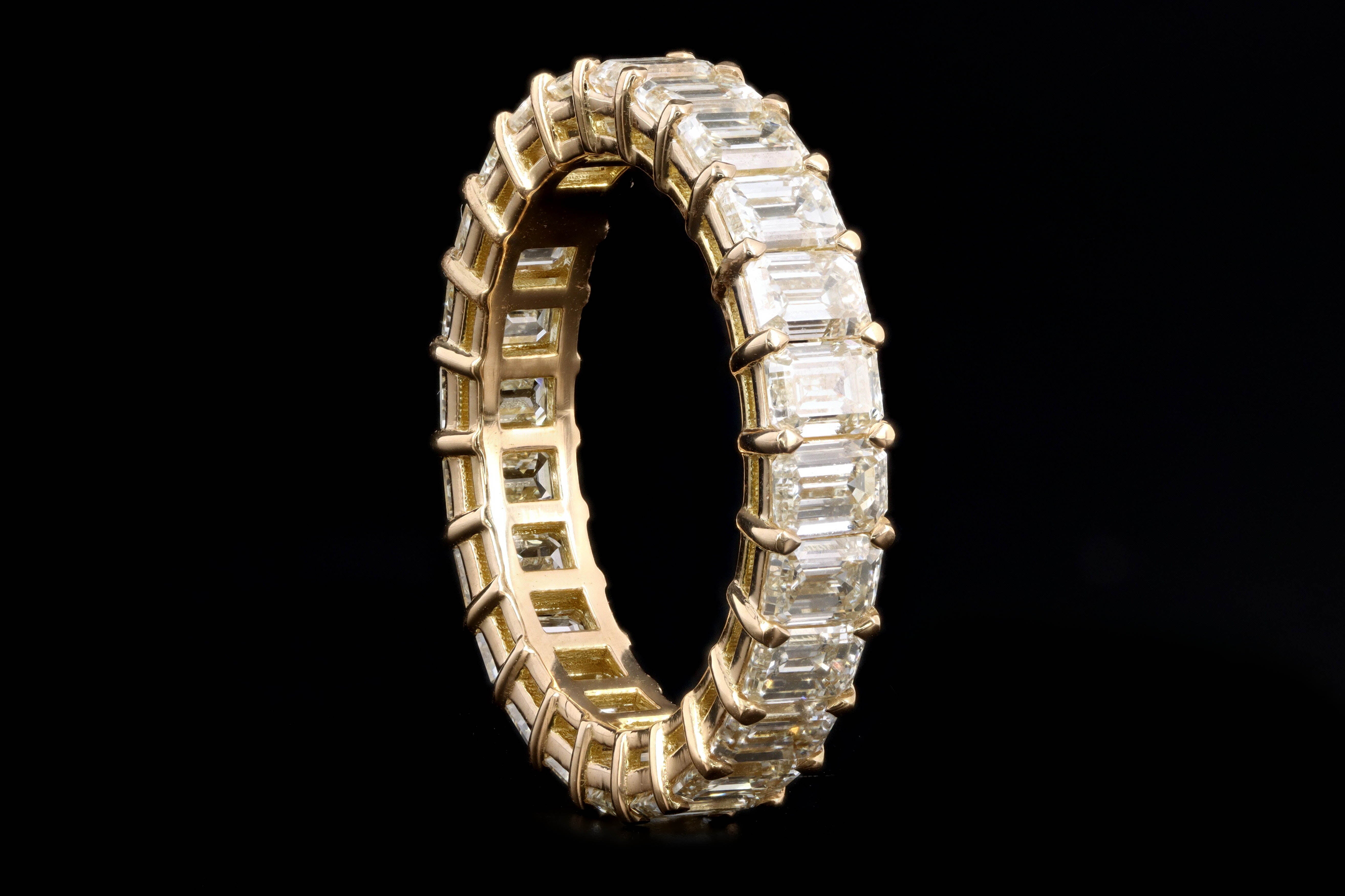 New 18K Yellow Gold 4.74 Carat Emerald Cut Diamond Eternity Band - Queen May