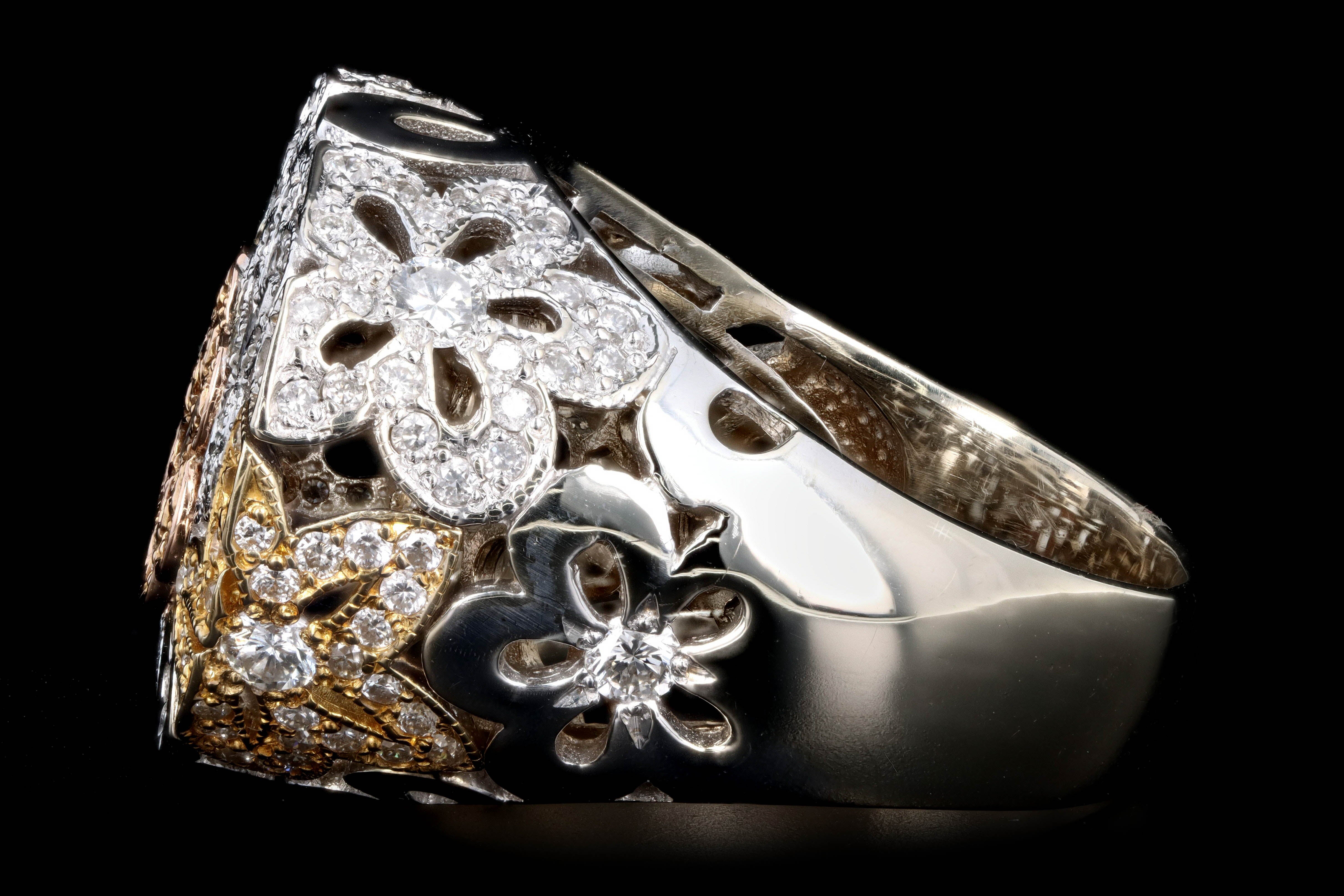 Modern 14K Gold 1 Carat Round Brilliant Diamond Flower Ring - Queen May
