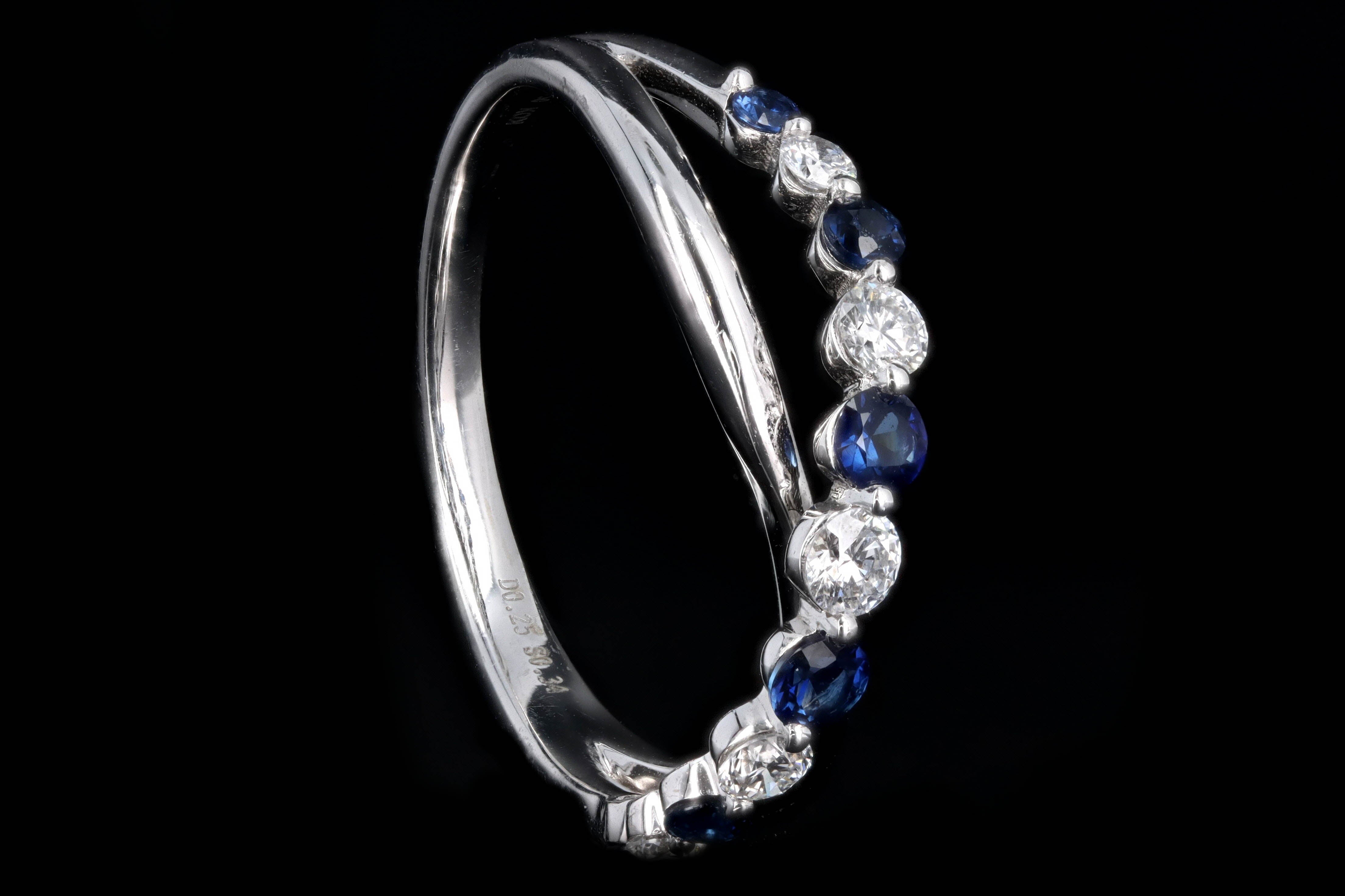 New 18K White Gold Sapphire & Diamond Criss Cross Band - Queen May