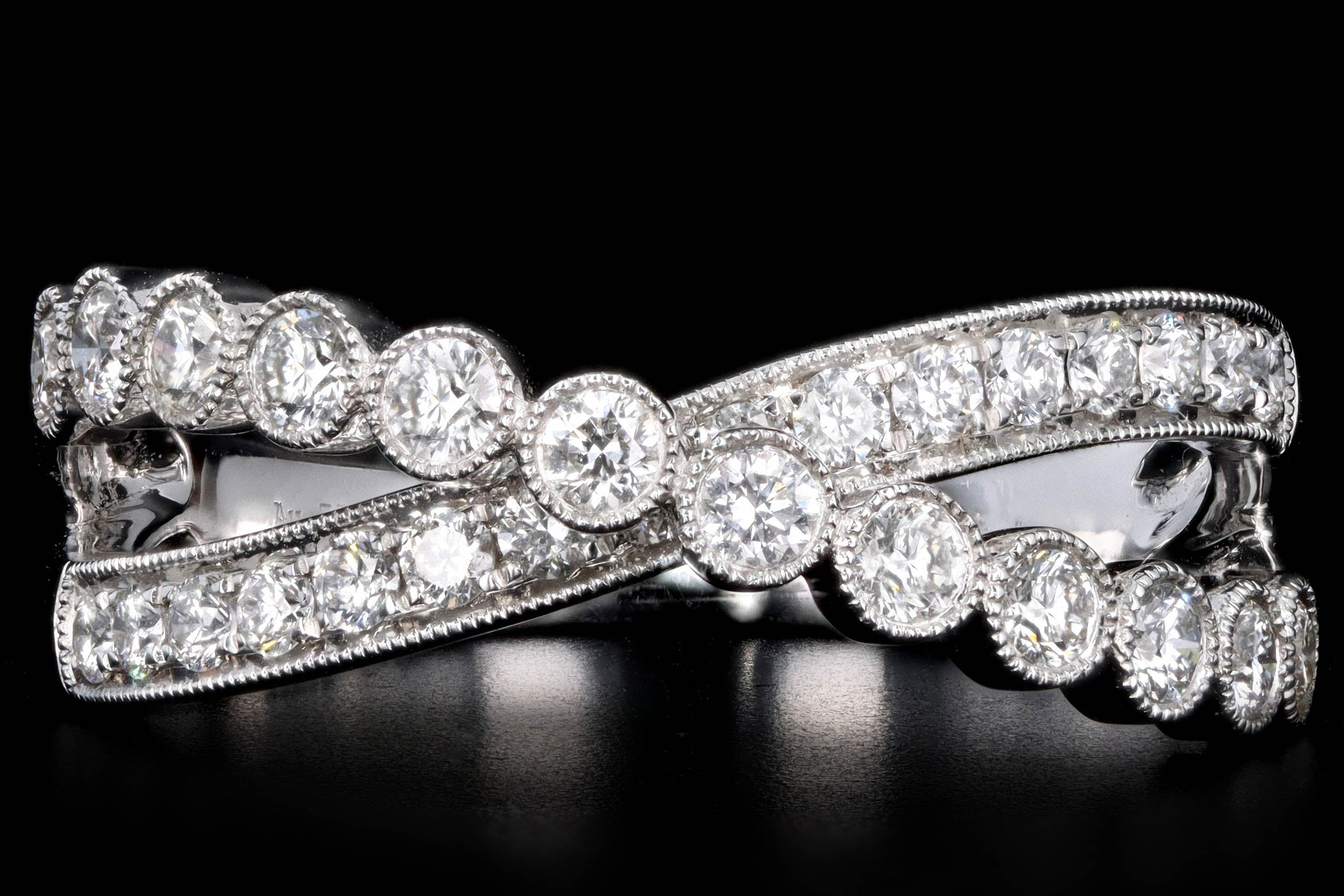 New 18K White Gold .54 Carat Round Brilliant Diamond Criss Cross Band - Queen May