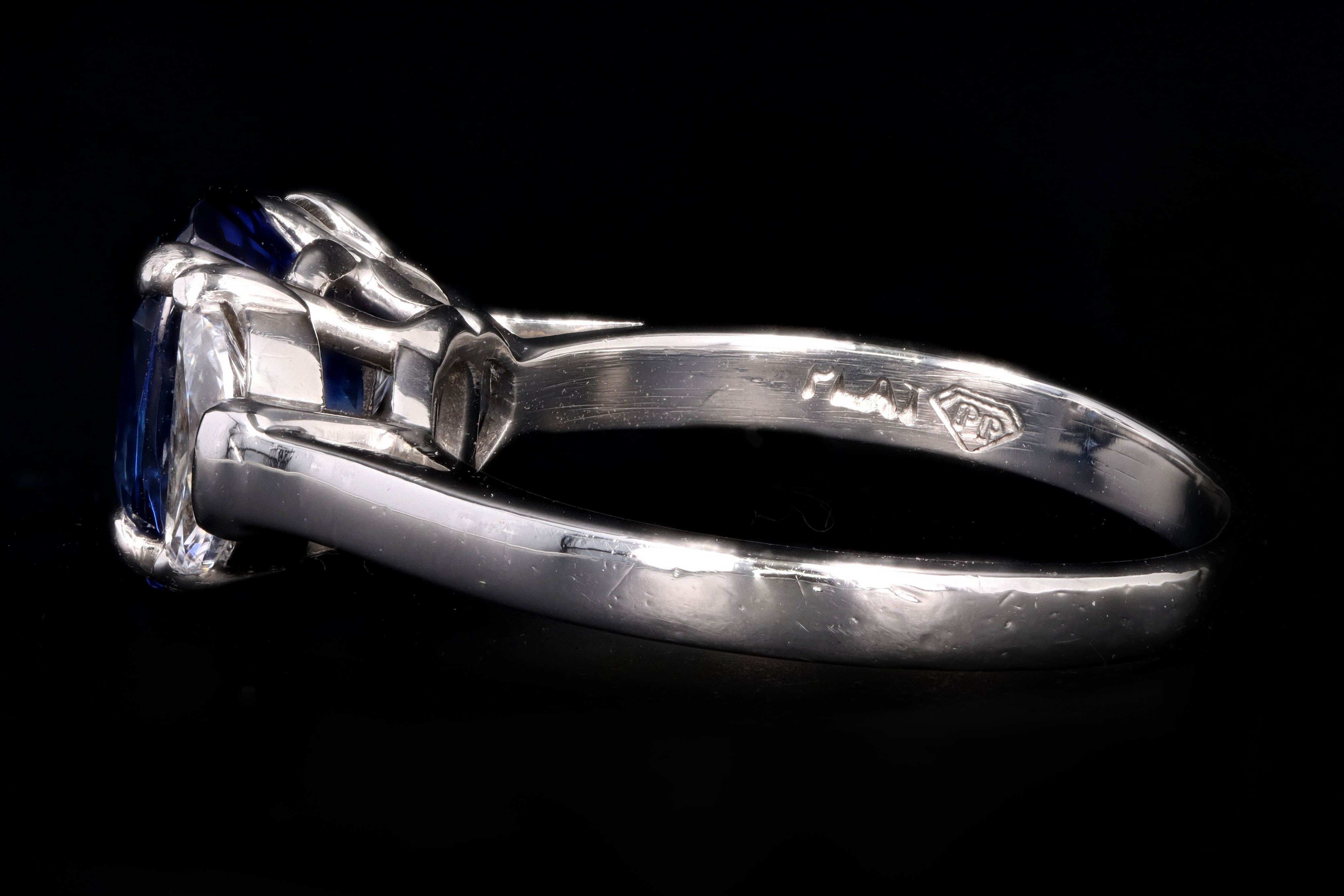 Modern Platinum 2.24 Carat Oval Cut Natural Sapphire & Diamond Ring - Queen May