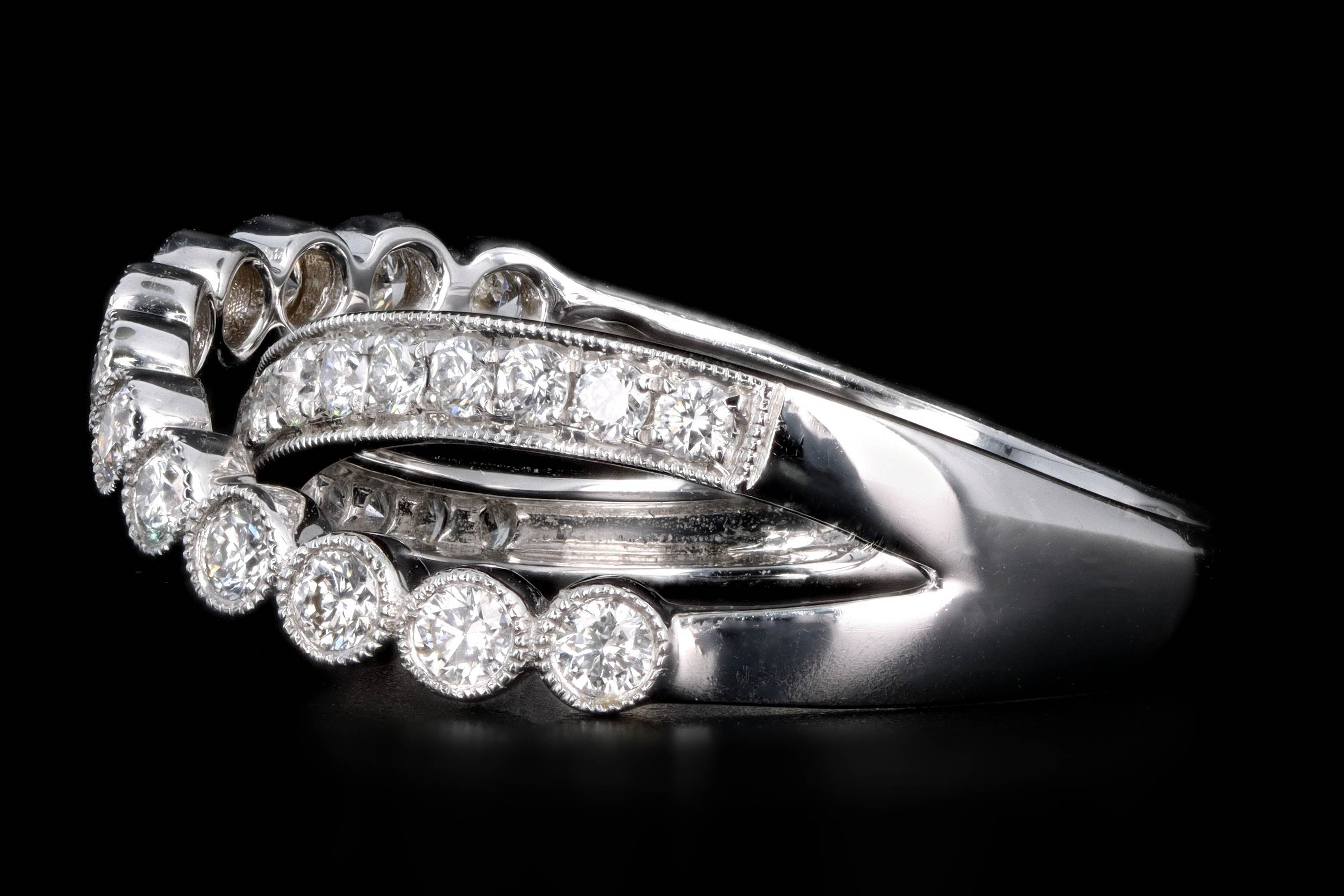 New 18K White Gold .54 Carat Round Brilliant Diamond Criss Cross Band - Queen May