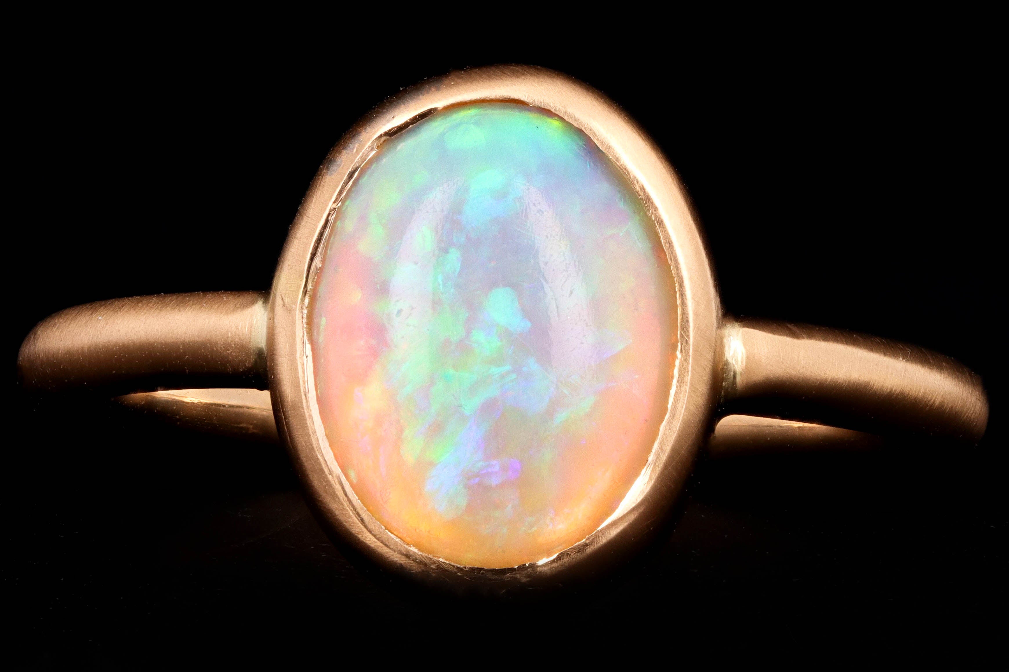 New Handmade 18K Yellow Gold 1.55 Carat Opal Bezel Set Ring - Queen May