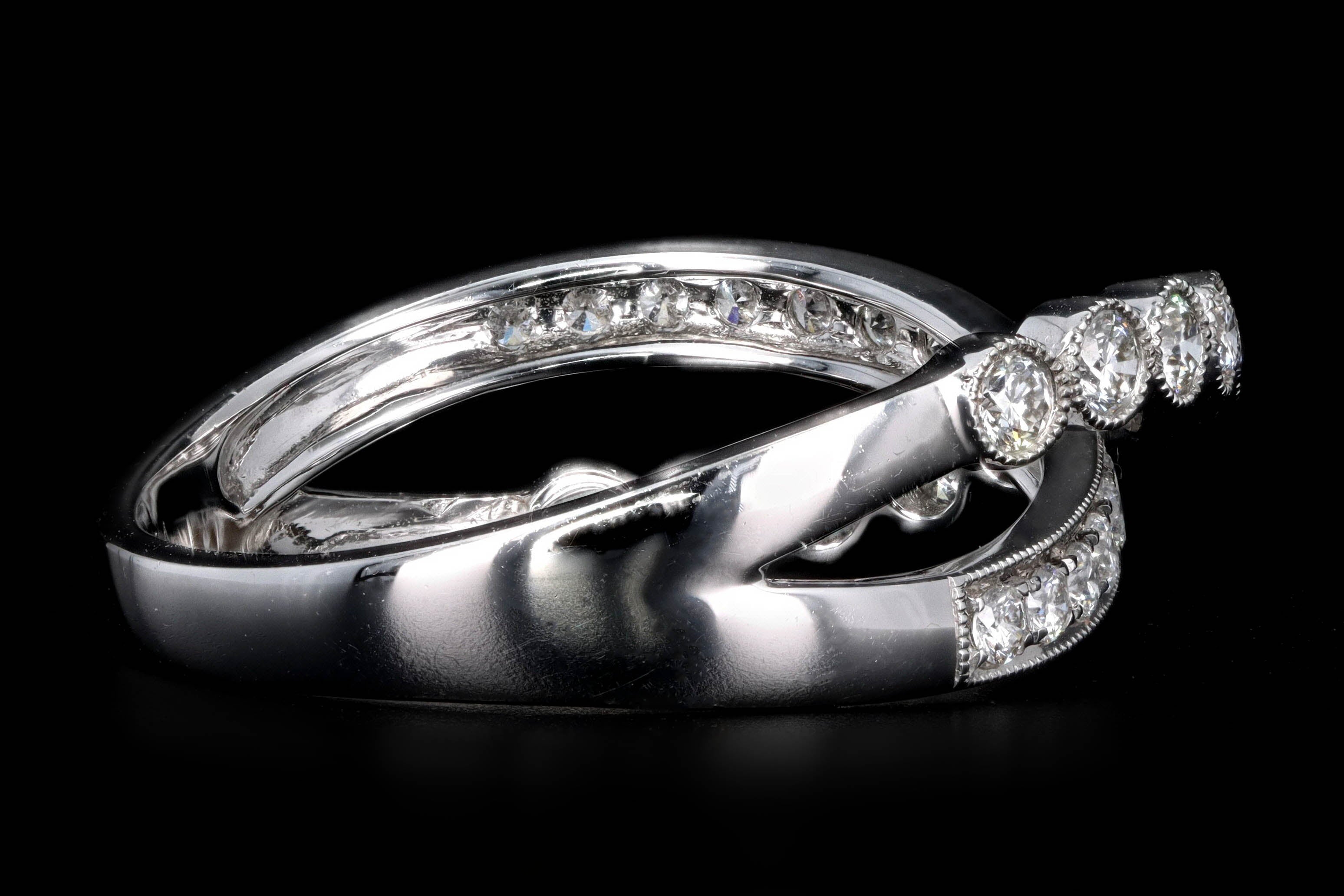 New 18K White Gold .54 Carat Round Brilliant Diamond Criss Cross Band - Queen May