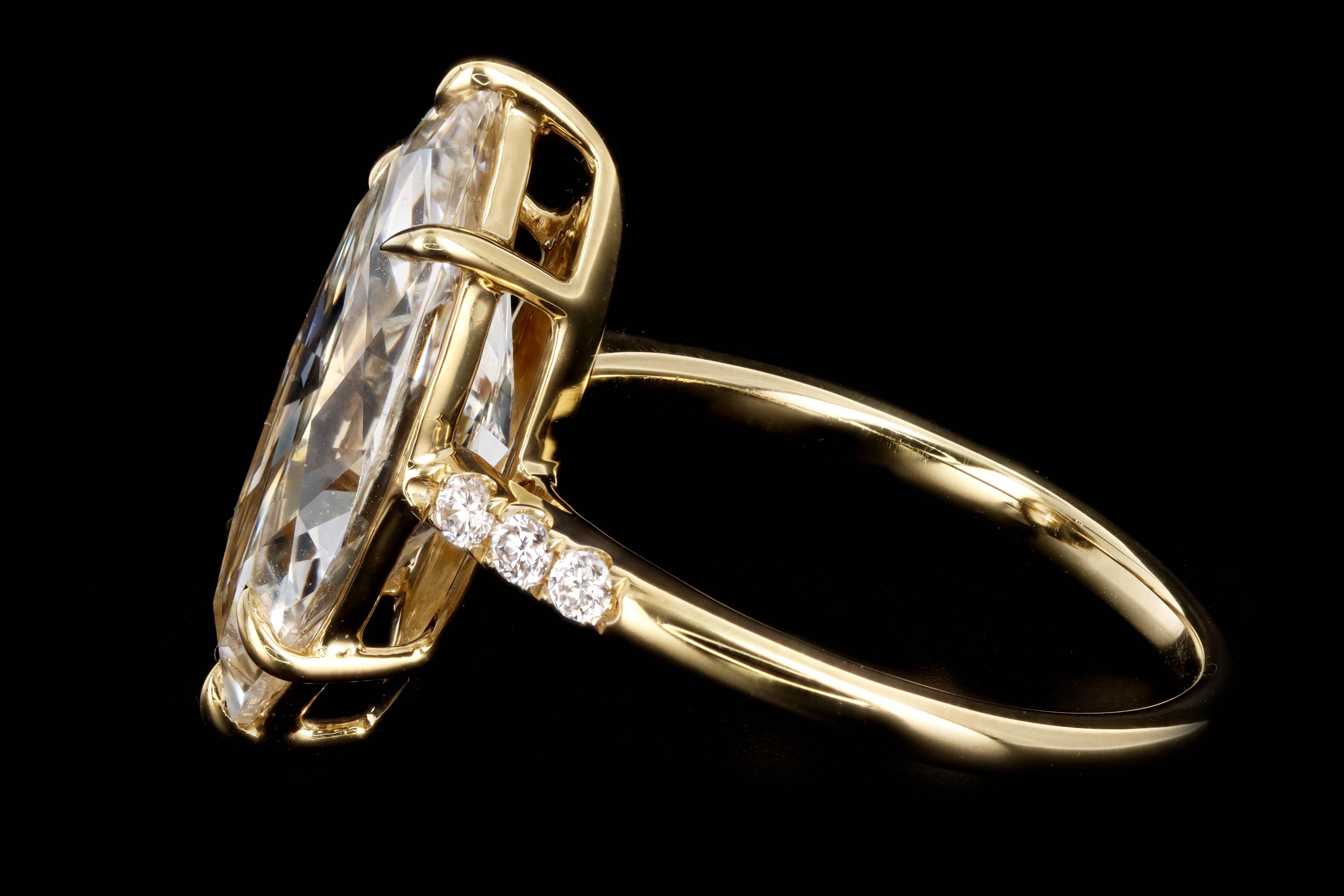 New Vintage Inspired 18K Yellow Gold 4.63 Carat Marquise Cut Diamond Engagement Ring GIA Certified - Queen May