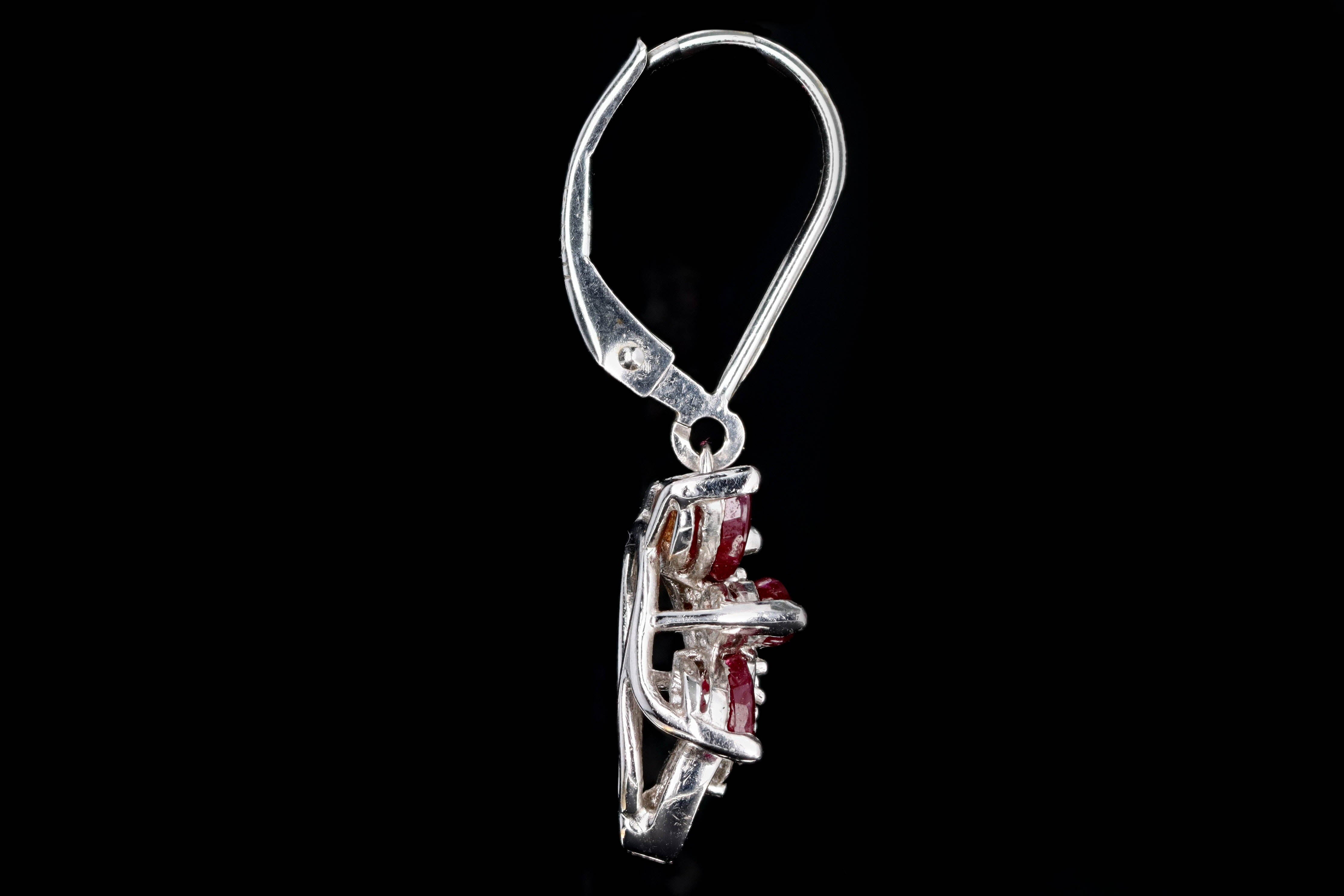 Retro 14K White Gold Natural Ruby & Diamond Drop Earrings - Queen May