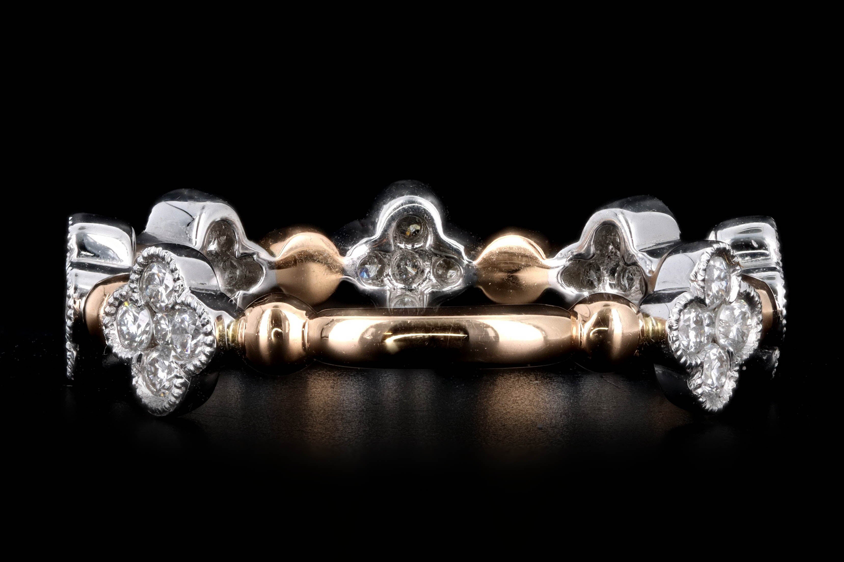 New 18K White & Rose Gold .49 Carat Round Brilliant Diamond Band Clover - Queen May