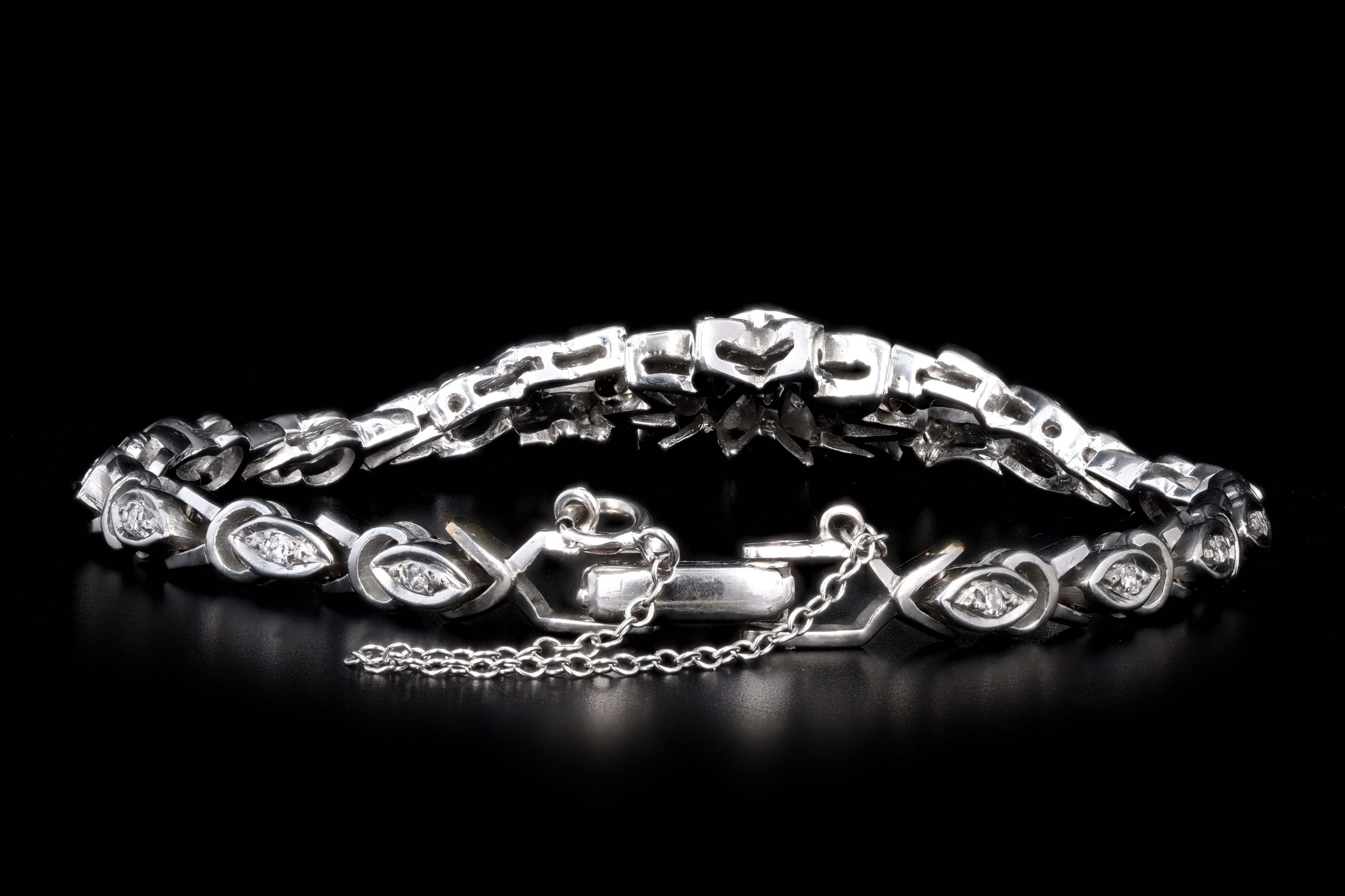 Retro 14K White Gold .30 Carat Diamond Flower Bracelet - Queen May