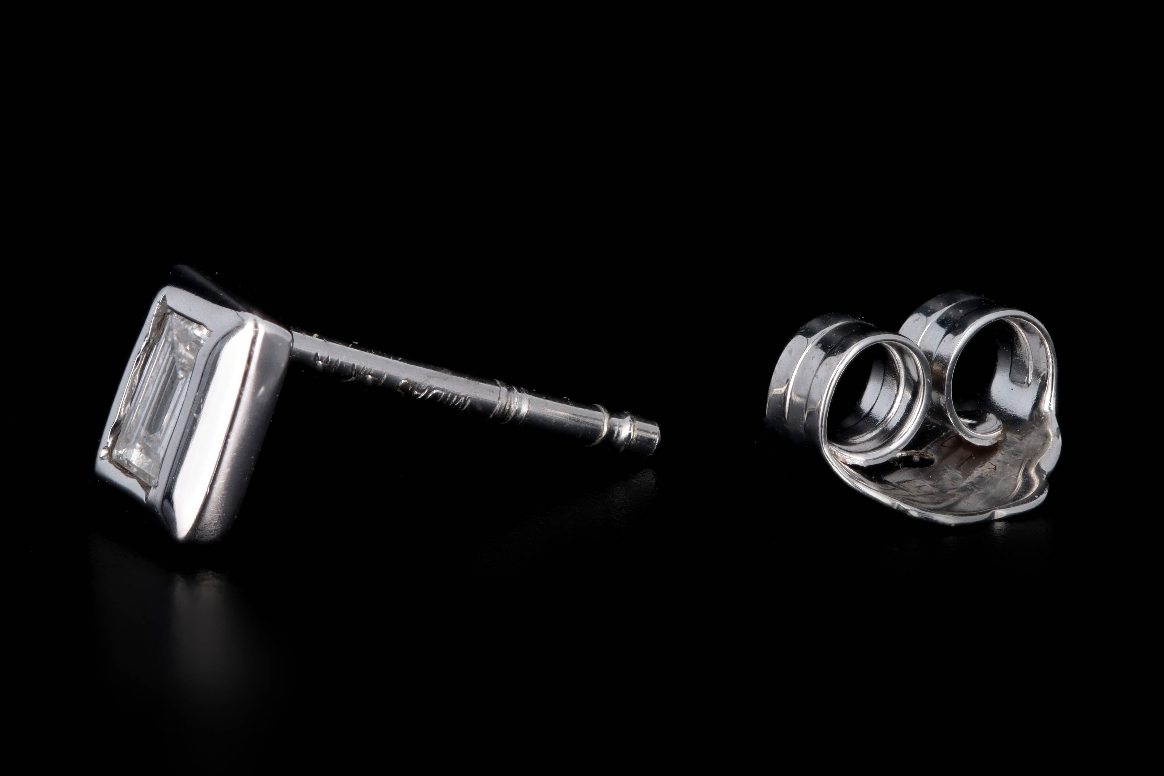 New 14K Gold Baguette Cut Diamond Bezel Set Stud Earrings - Queen May