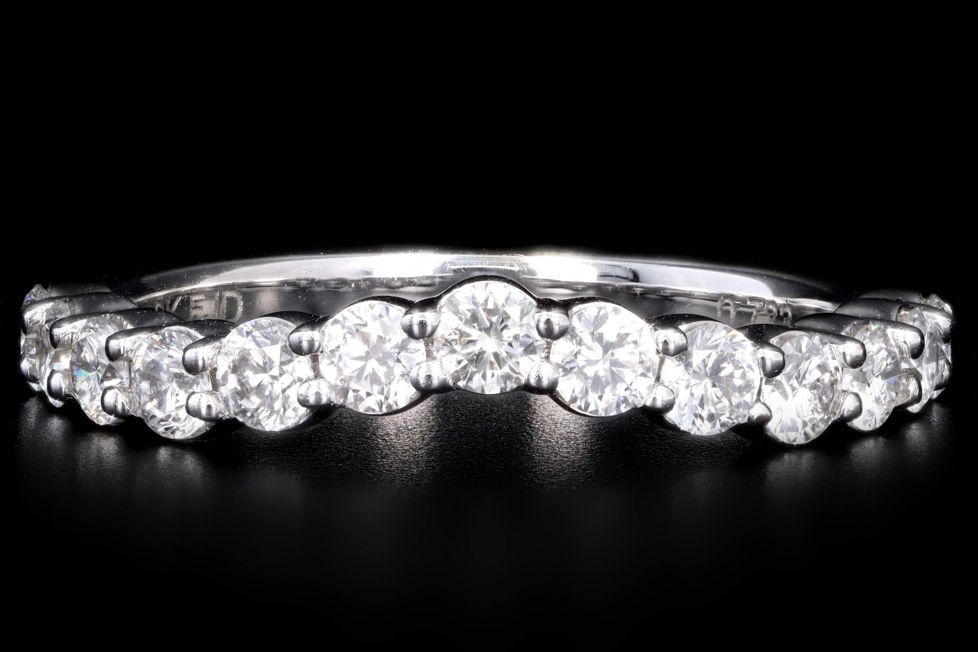 New 18K White Gold .73 Carat Round Brilliant Diamond Contour Band - Queen May