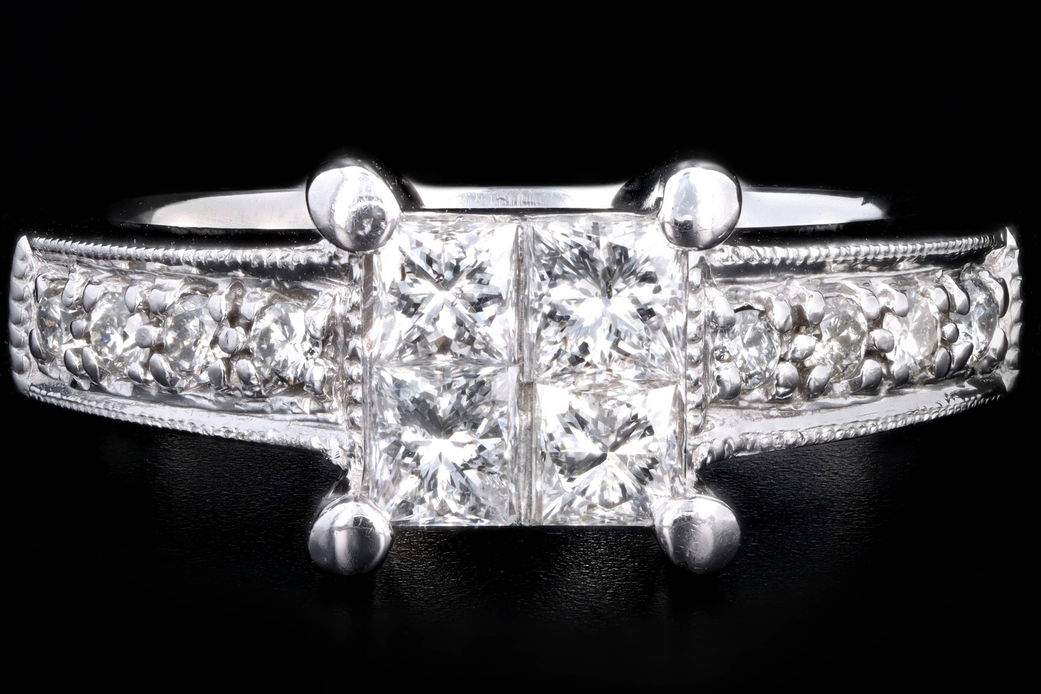 Modern 14K White Gold 1.1 Carat Princess Cut & Round Brilliant Cut Diamond Engagement Ring - Queen May