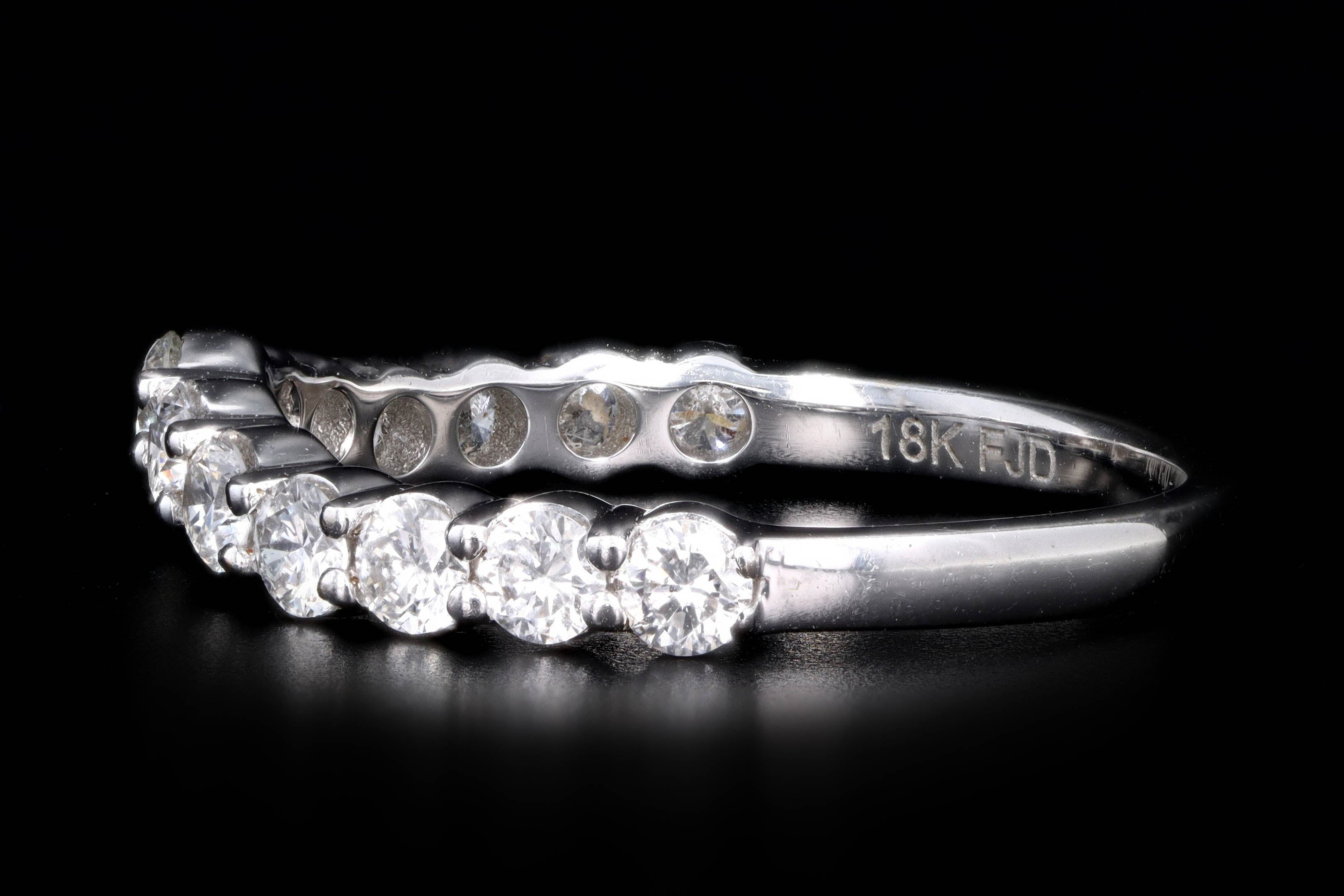 New 18K White Gold .73 Carat Round Brilliant Diamond Contour Band - Queen May