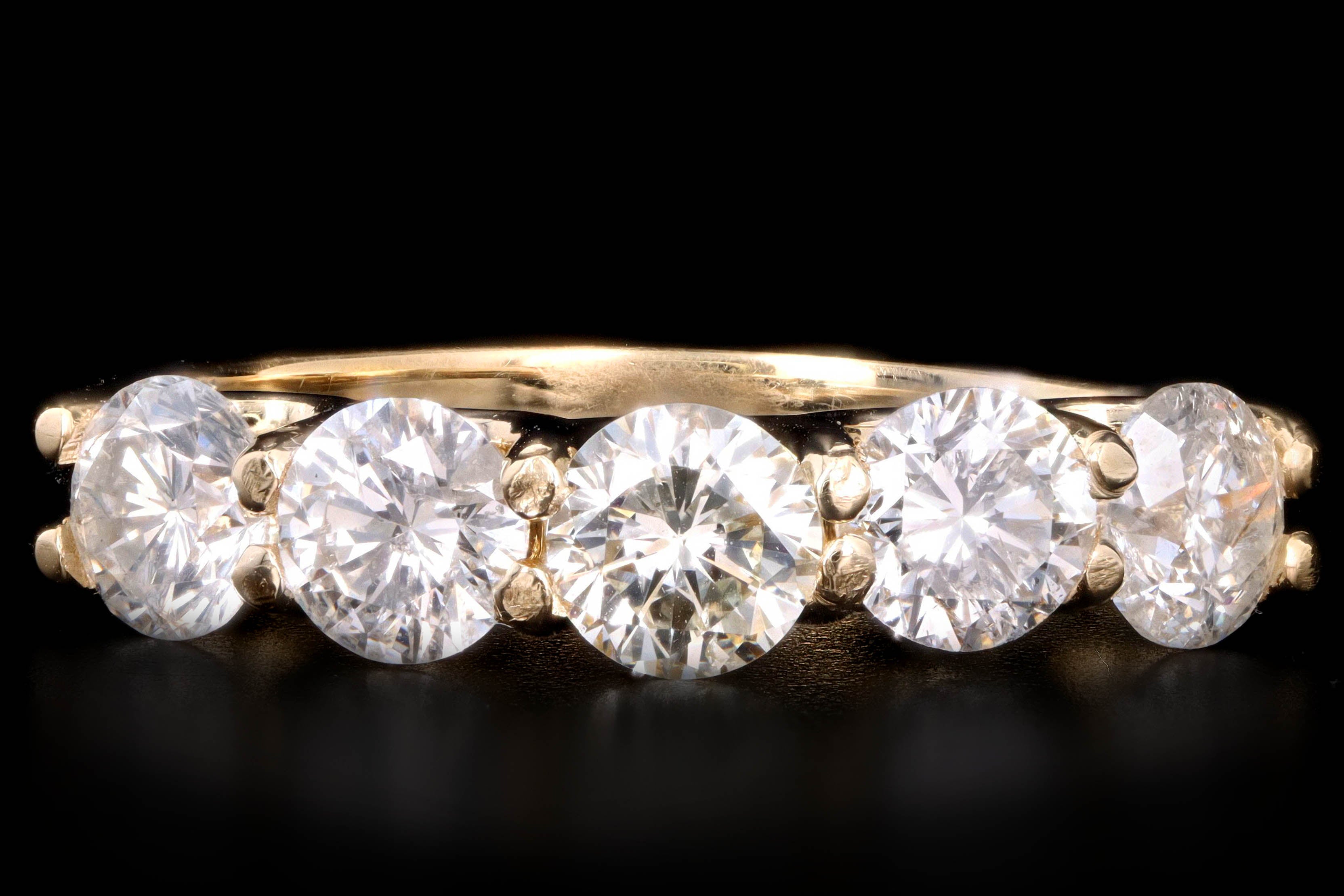 New 14K Yellow Gold .90 Carat Round Brilliant Diamond Five Stone Band - Queen May