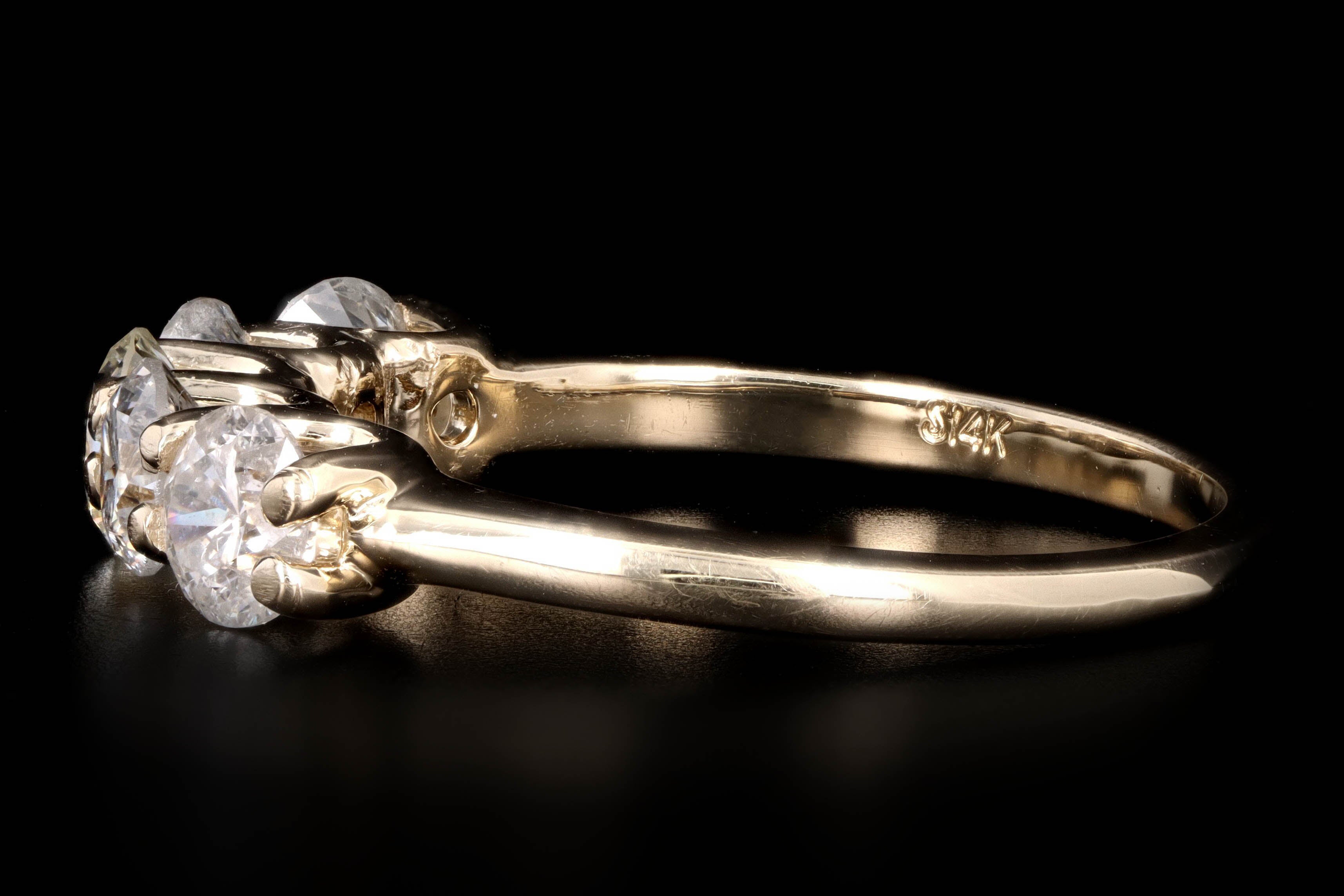 New 14K Yellow Gold .90 Carat Round Brilliant Diamond Five Stone Band - Queen May
